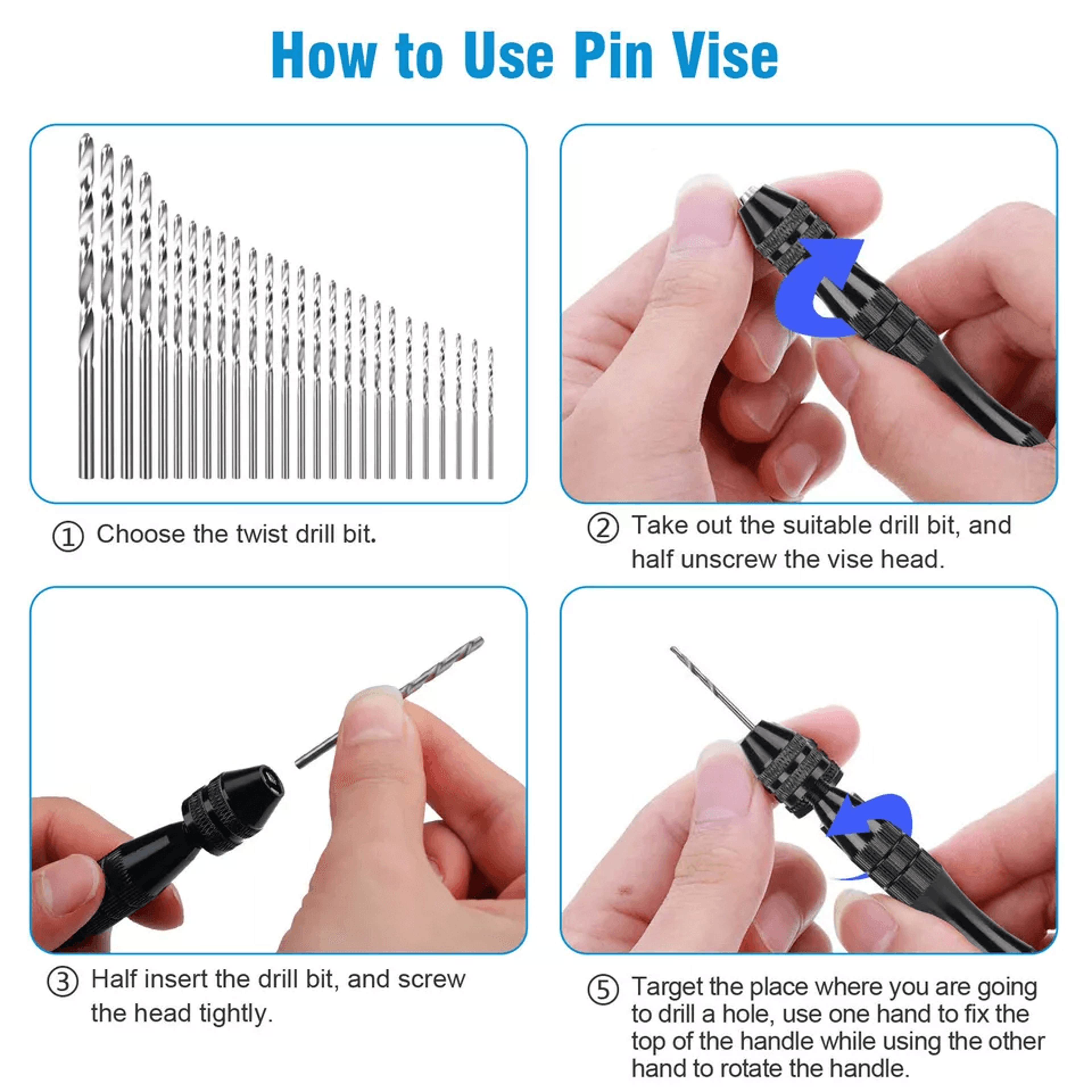 Mini Micro Hand Twist Drill Bits Set With Precision Pin Vise Rotary Tools Kit For Resin PCB Jewelry 6