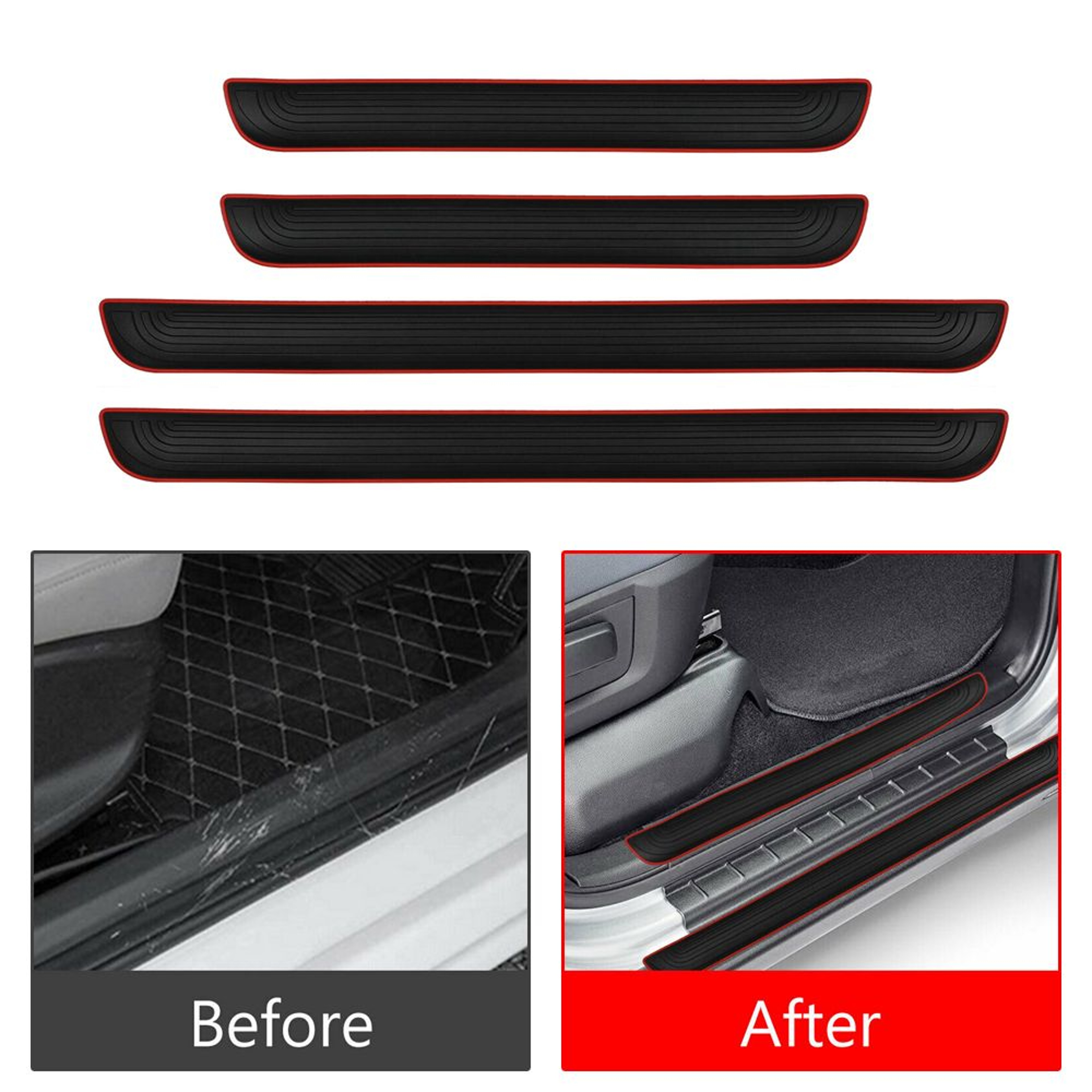 4pcs Rubber Car Door Sill Scuff Covers Black Door Panel Guards Protector Trim Anti Scratch Exterior 3