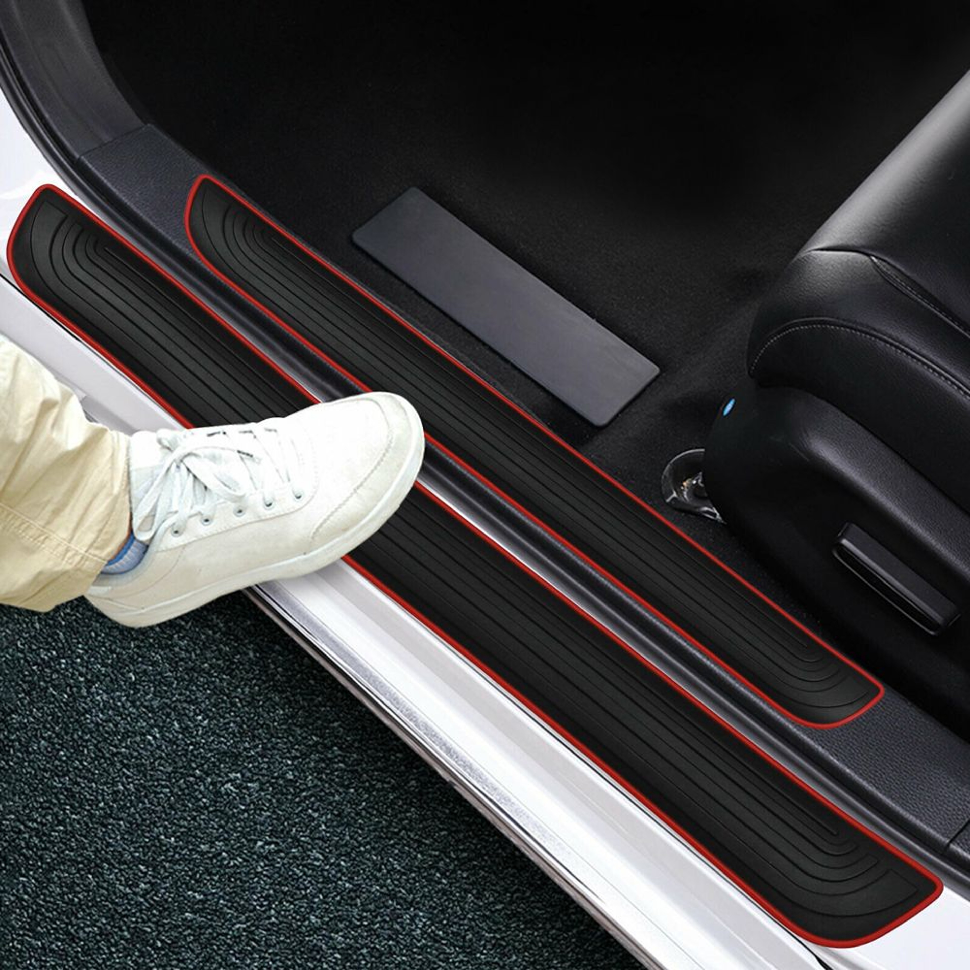 4pcs Rubber Car Door Sill Scuff Covers Black Door Panel Guards Protector Trim Anti Scratch Exterior 5
