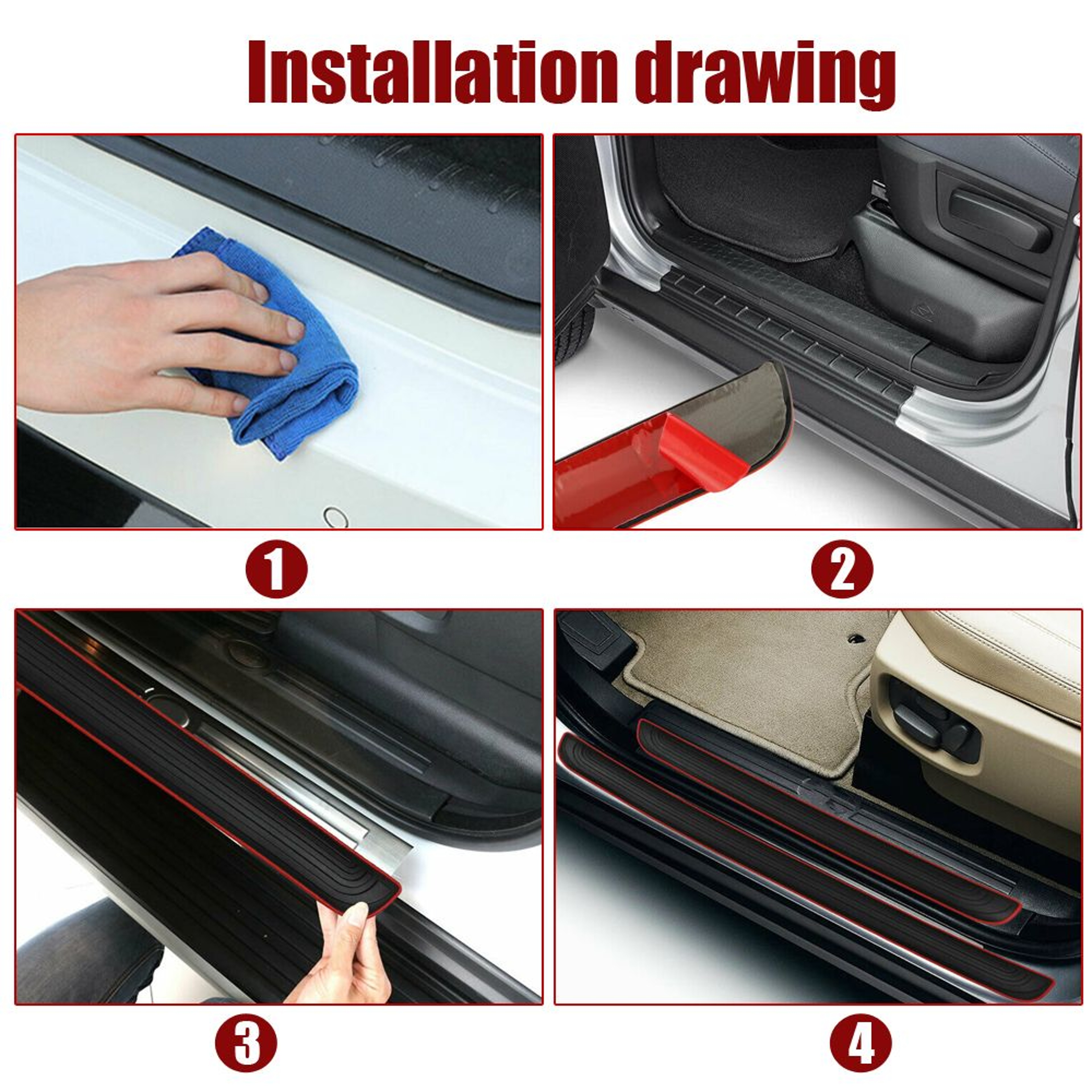 4pcs Rubber Car Door Sill Scuff Covers Black Door Panel Guards Protector Trim Anti Scratch Exterior 7