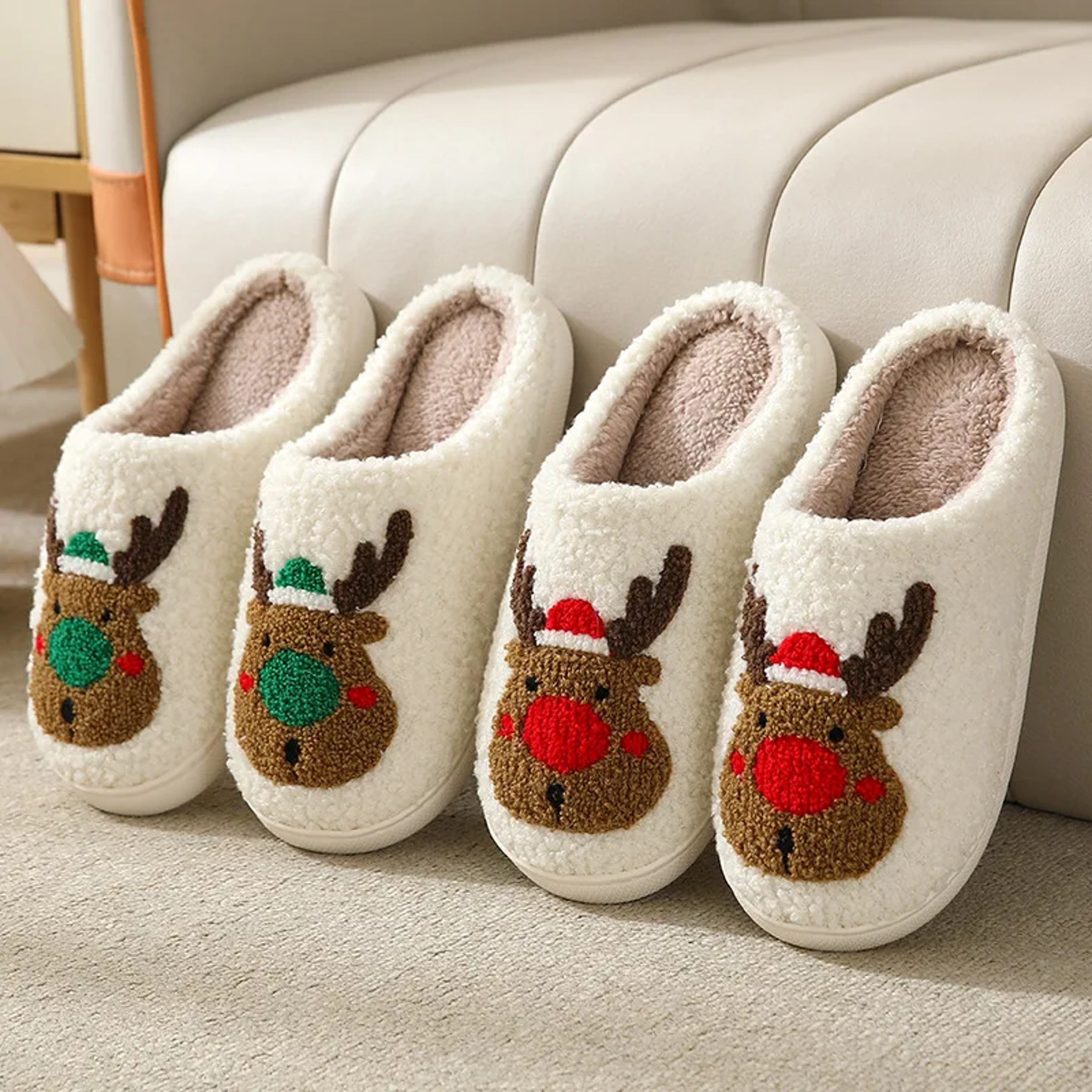 Christmas Deer Slippers Cozy Plush Home NonSlip Slippers For Men  Women Fuzzy Winter Indoor Slides 0
