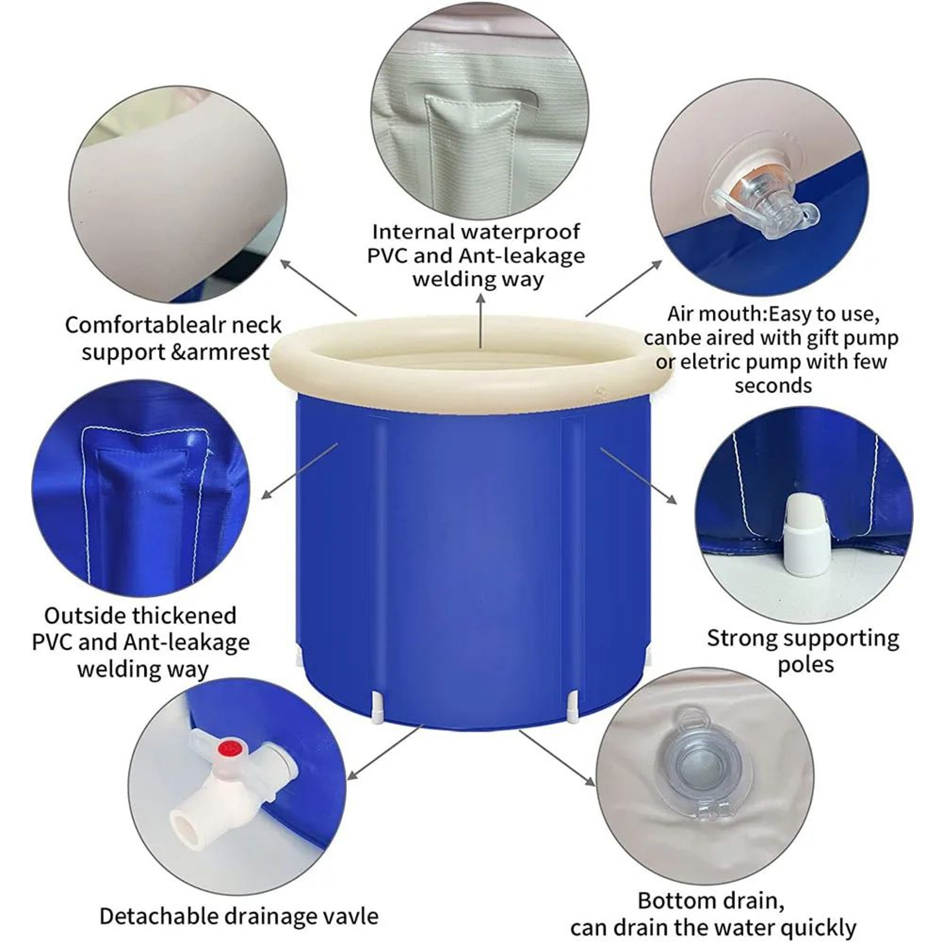 Ice Bath Portable Collapsible Bathtub Thicken Large Adult Inflatable Bath Bucket For Outdoor Water  3