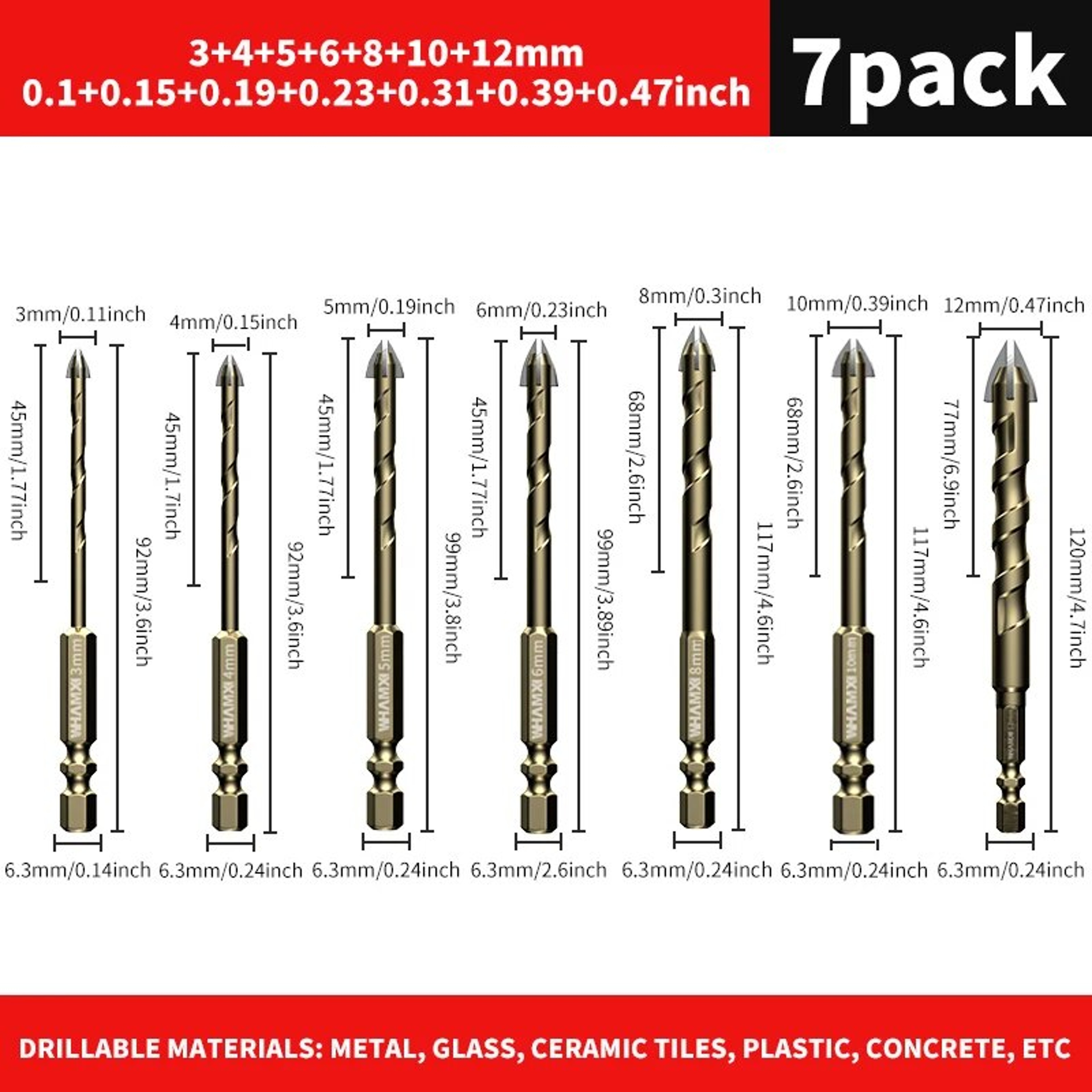 Cross Hex Tile Drill Bit Set, Tungsten Carbide Hard Alloy Bits for Glass, Concrete & Ceramic Tiles – view 8
