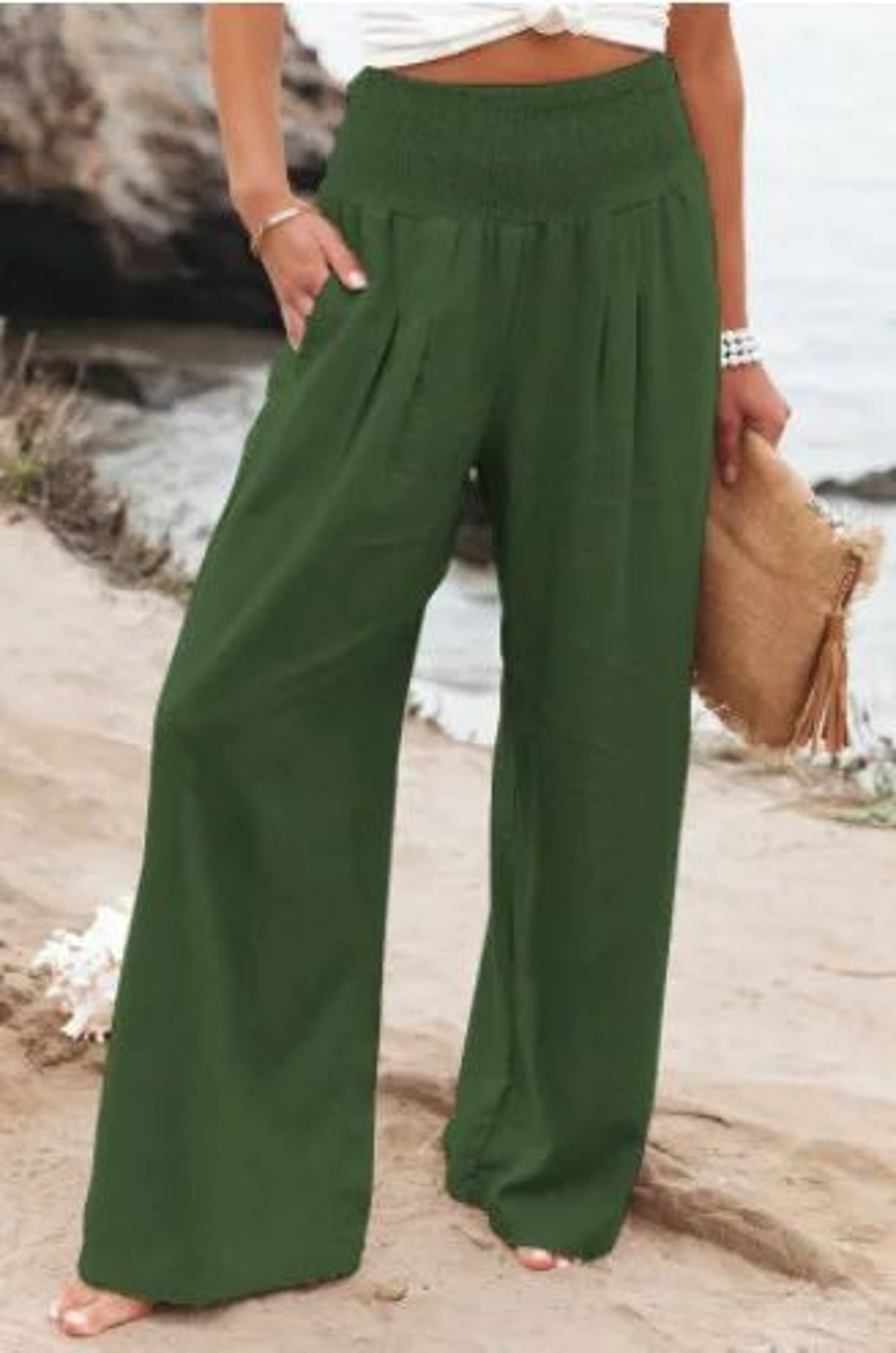Women Casual Drawstring Pants  Distressed Mid Waist Relaxed Fit Lightweight Fabric 2