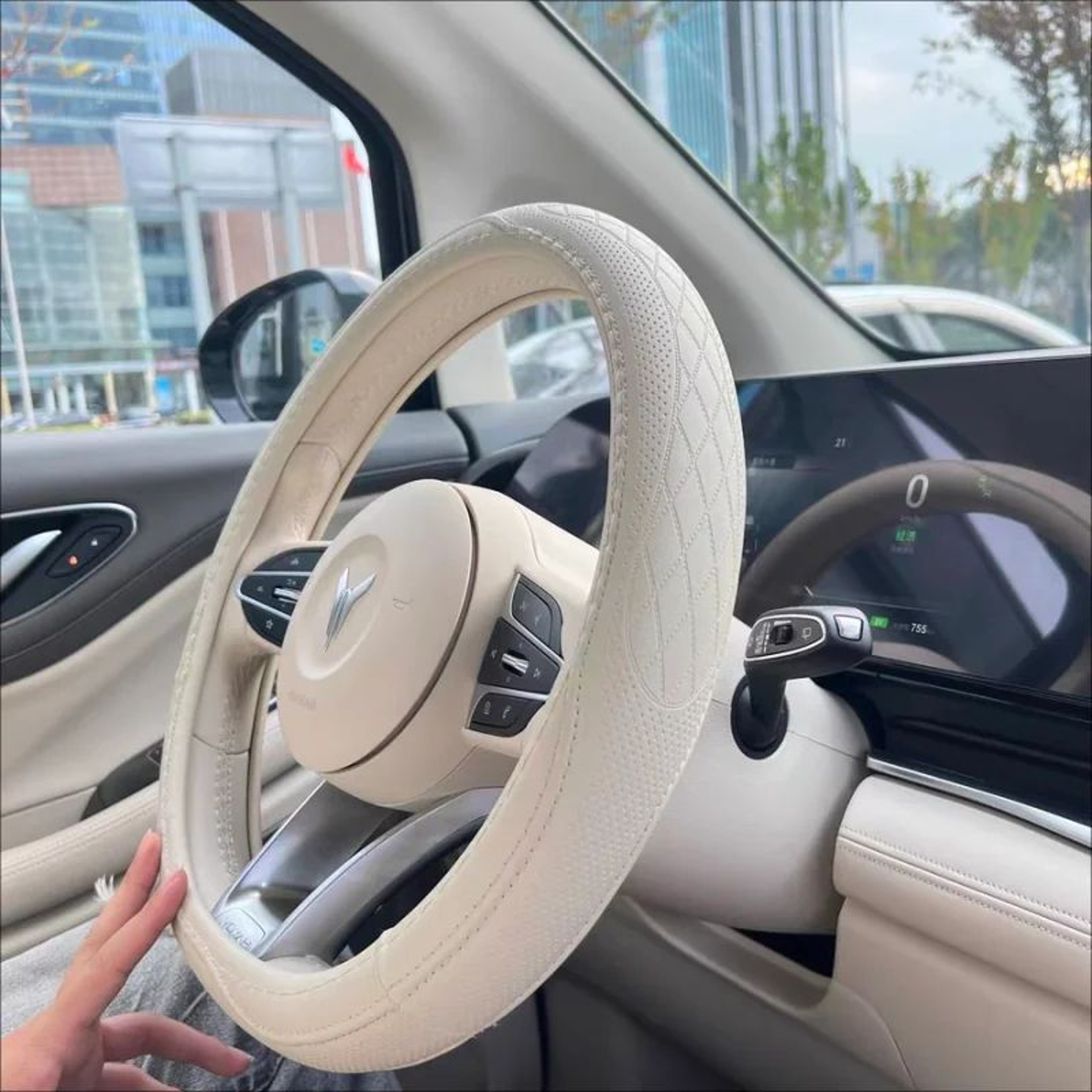 Premium Napa Leather Perforated Patchwork Car Steering Wheel Cover  NonSlip Breathable  Universal F 0