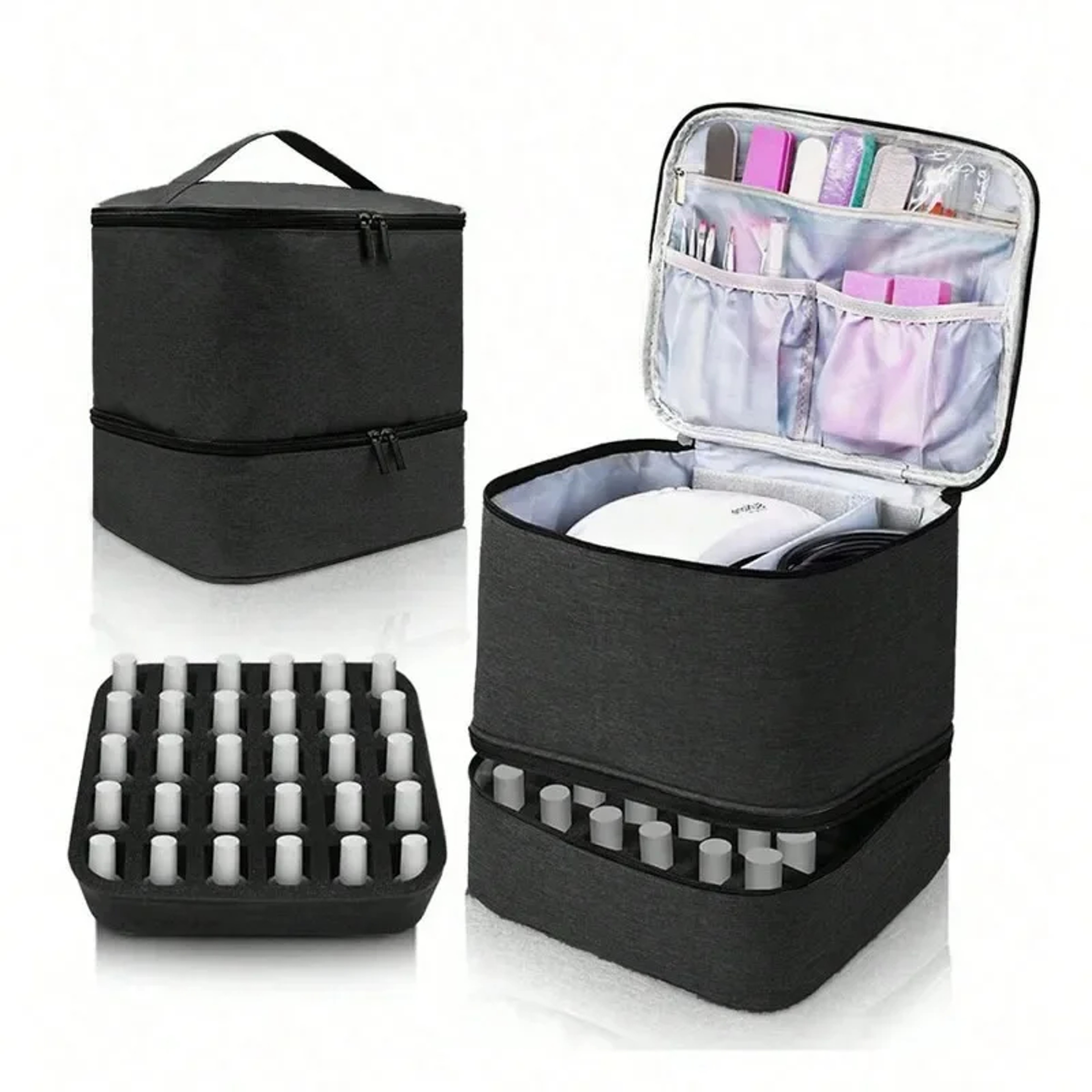 Double Layer Nail Polish Storage Bag with 30 Compartments, Portable Essential Oil Organizer Cosmetic Nail Care Kit Box – view 9