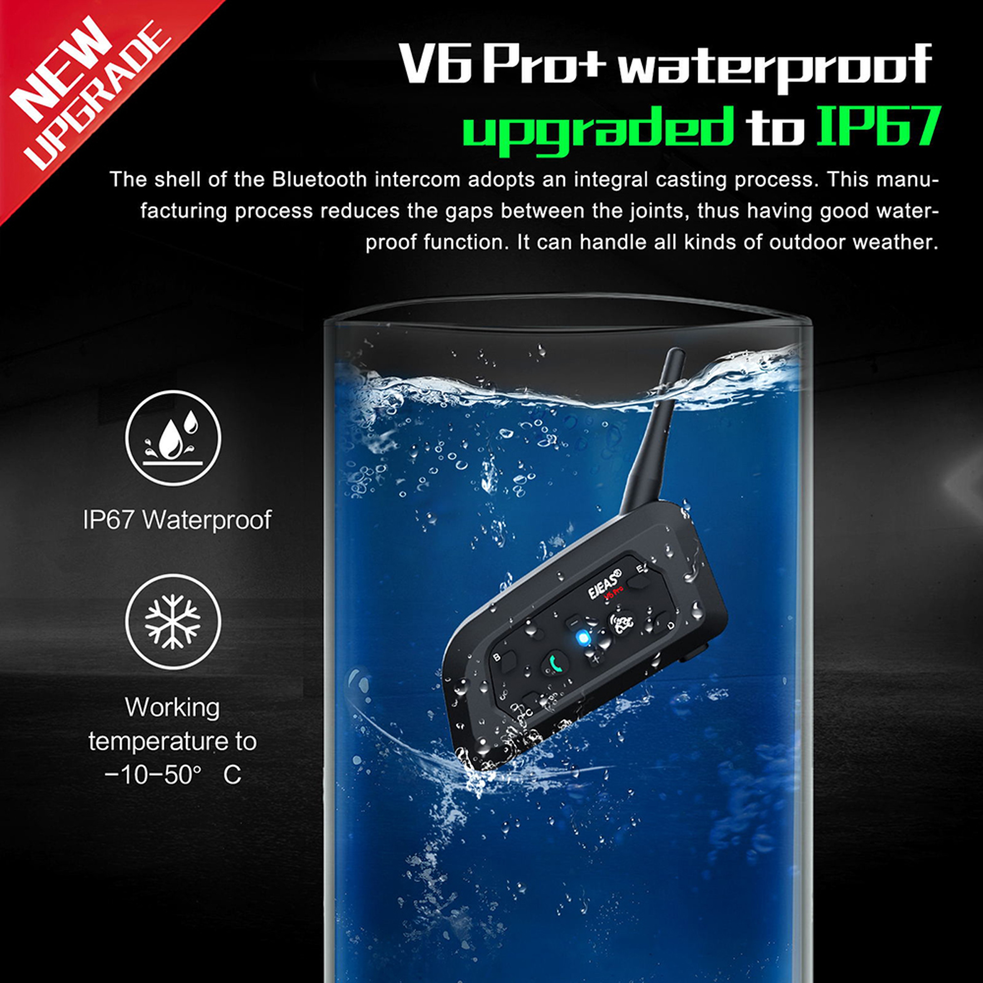 EJEAS V6 PRO PLUS Bluetooth Motorcycle Helmet Intercom Headset 6-Rider Waterproof BT Communicator System – view 3
