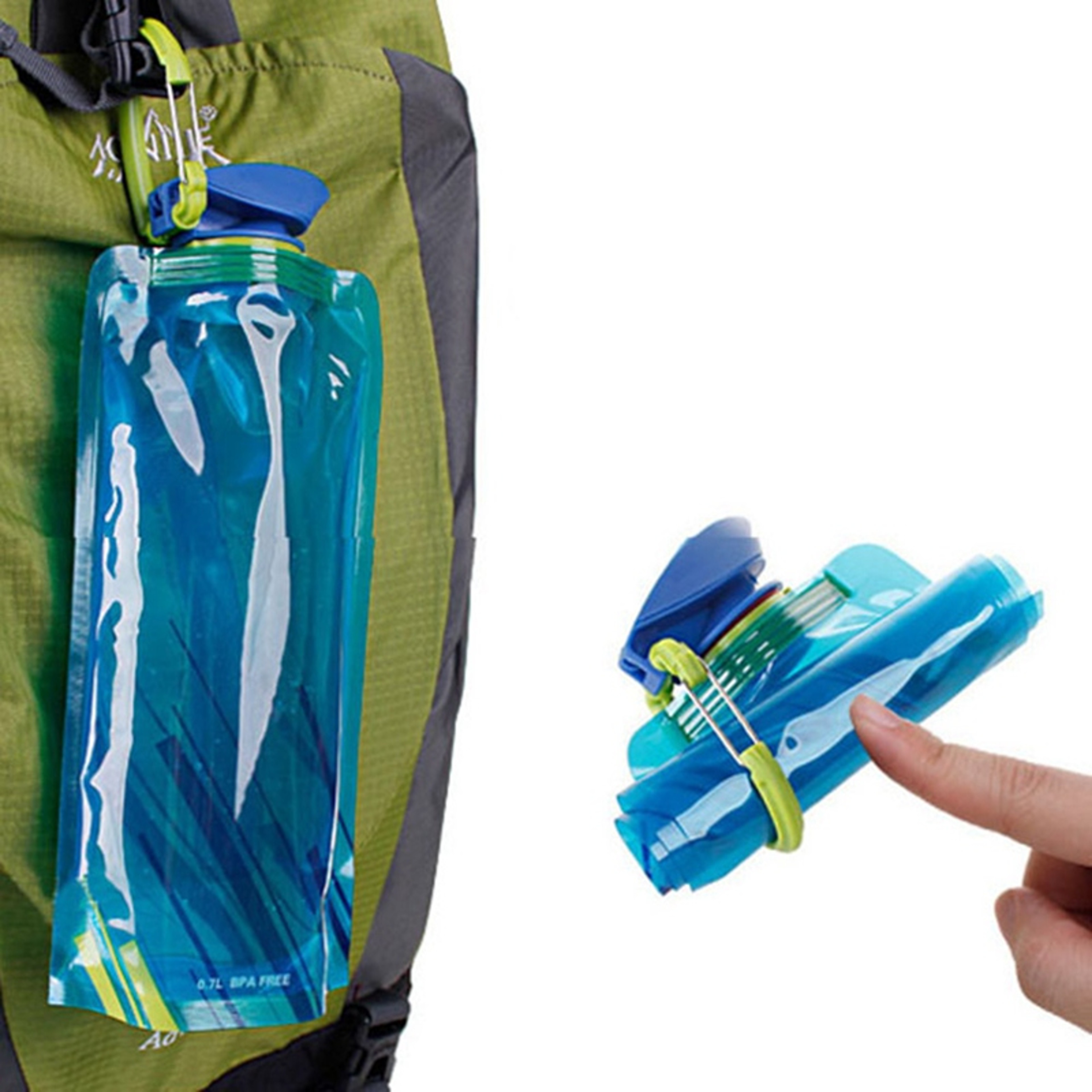Foldable Water Bottles, Flexible Reusable Travel Water Bottle, Soft Plastic Water Pouch Bag with Carabiner Clip – view 1