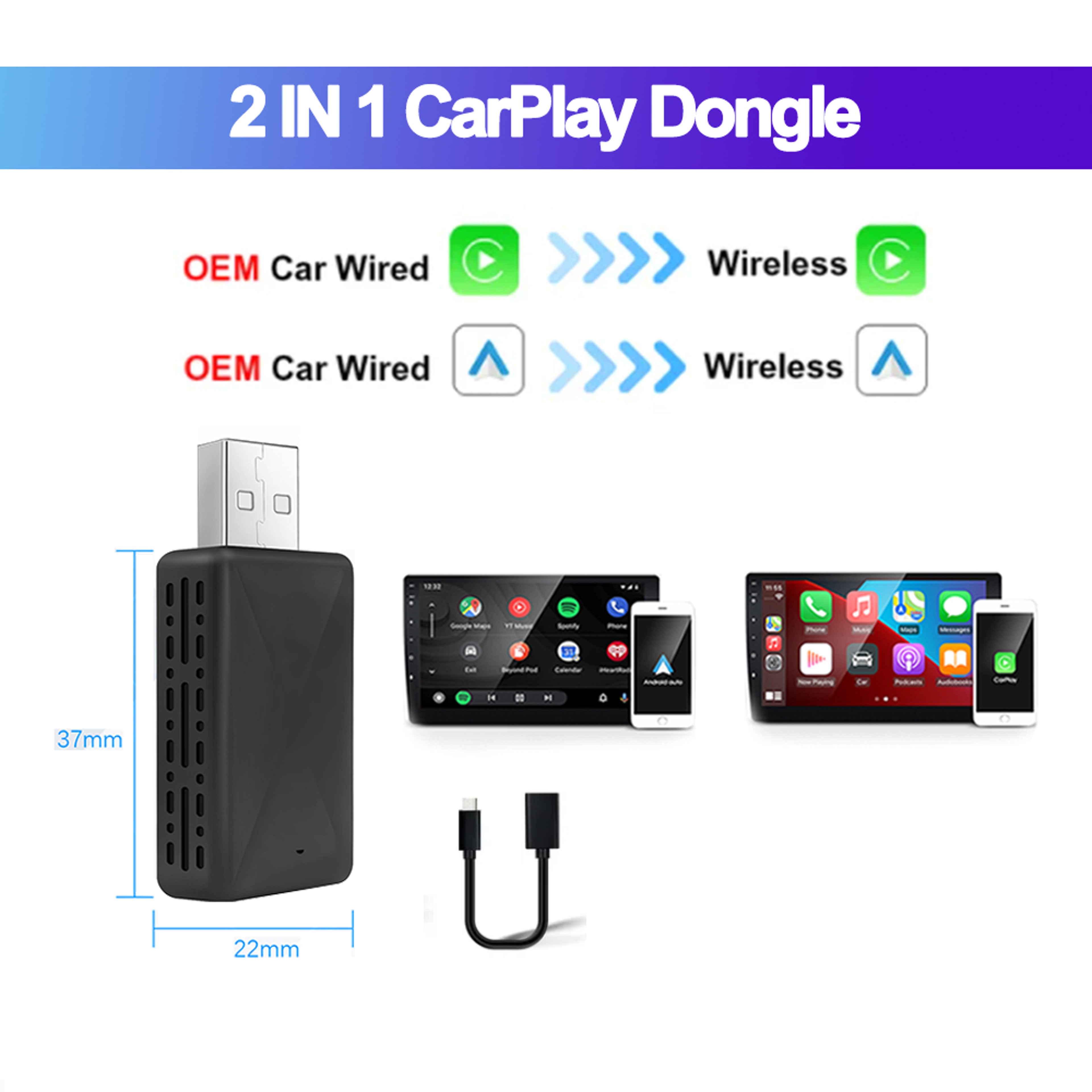 Wireless CarPlay Android Auto Adapter, Convert OEM Wired to Wireless, USB Plug & Play for Factory Car Stereo System – view 7