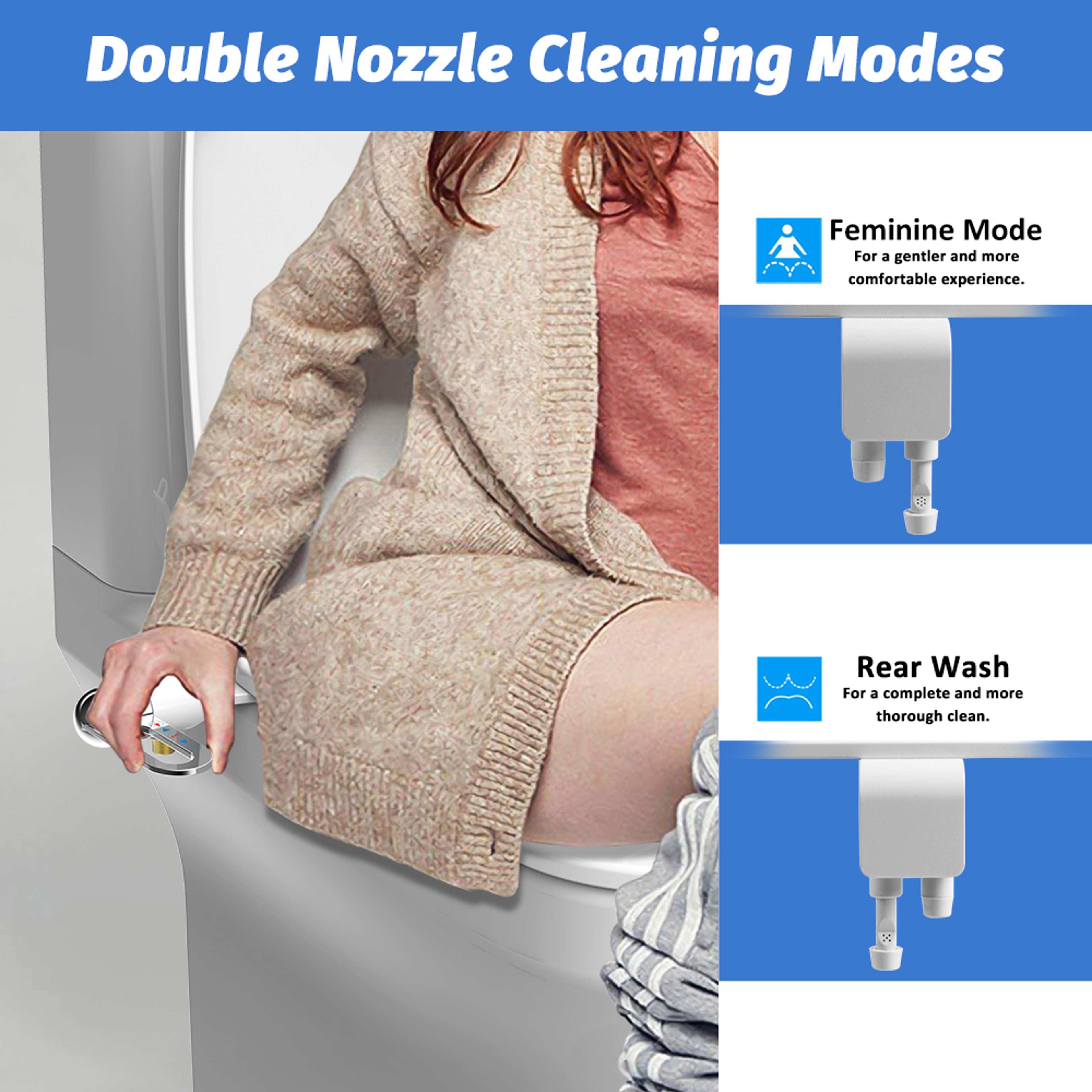 Bidet Toilet Seat New Lightweight Ultra Thin Non Electric Double Nozzle Adjustable Water Pressure E