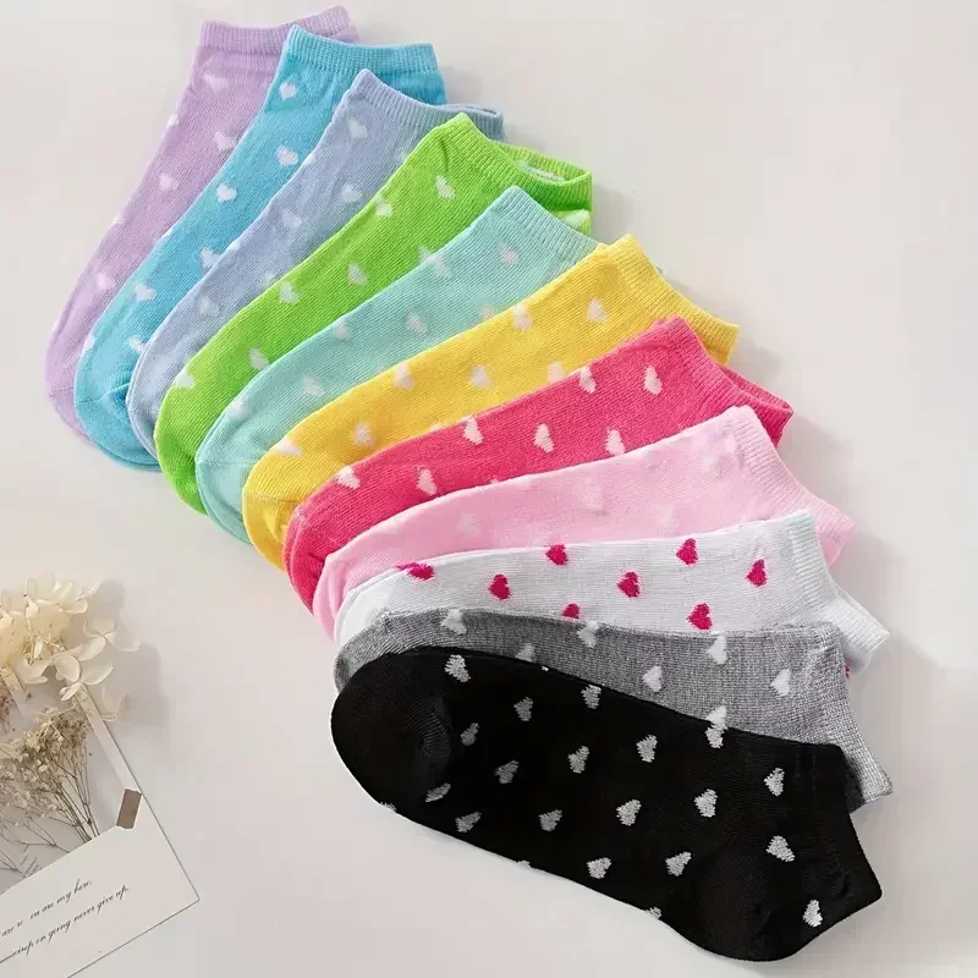10/20/30/50/100Pairs Heart Print Socks – Valentine's Day Candy Colored Ankle Socks for Women – Cute Stockings & Hosiery – view 2