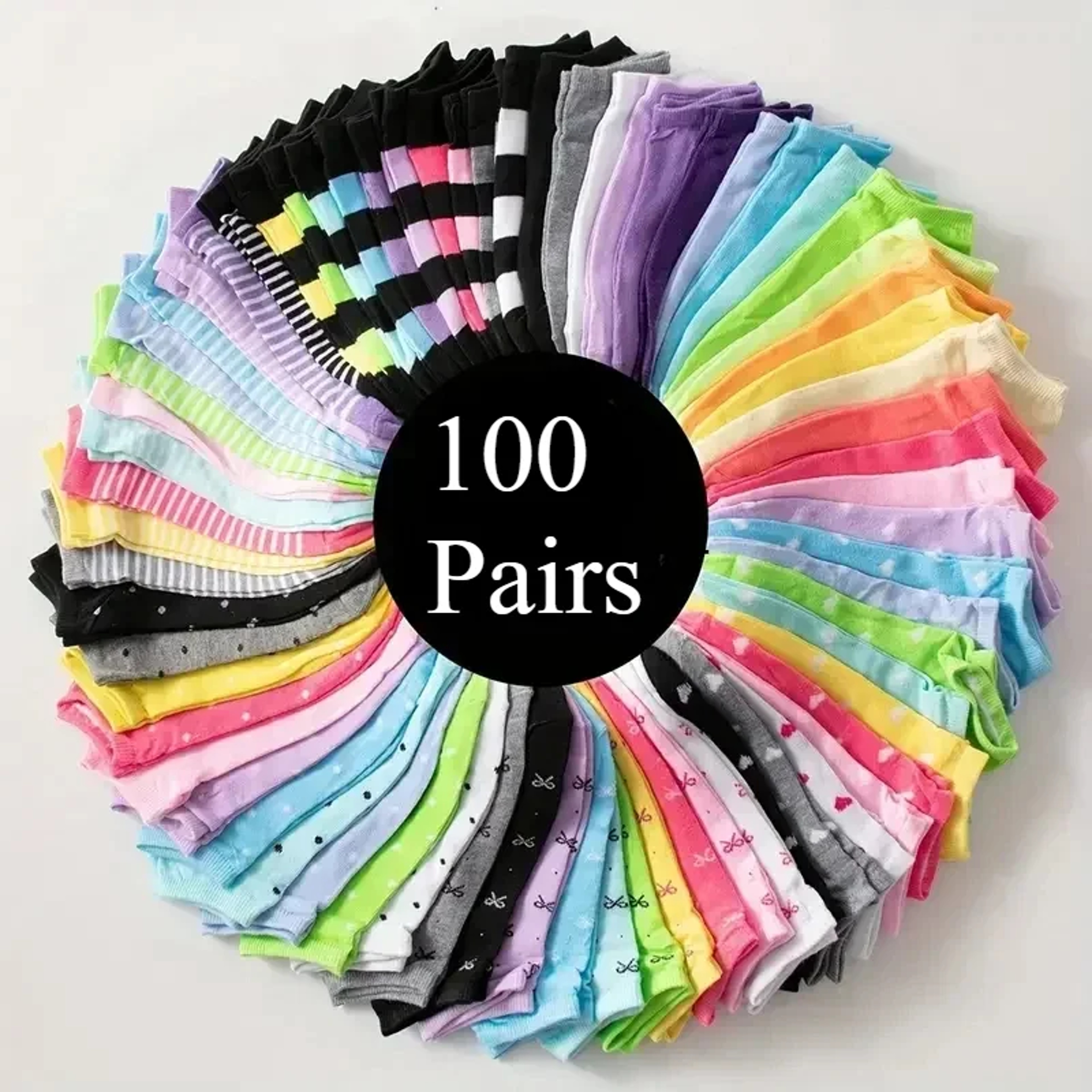 10/20/30/50/100Pairs Heart Print Socks – Valentine's Day Candy Colored Ankle Socks for Women – Cute Stockings & Hosiery – view 7