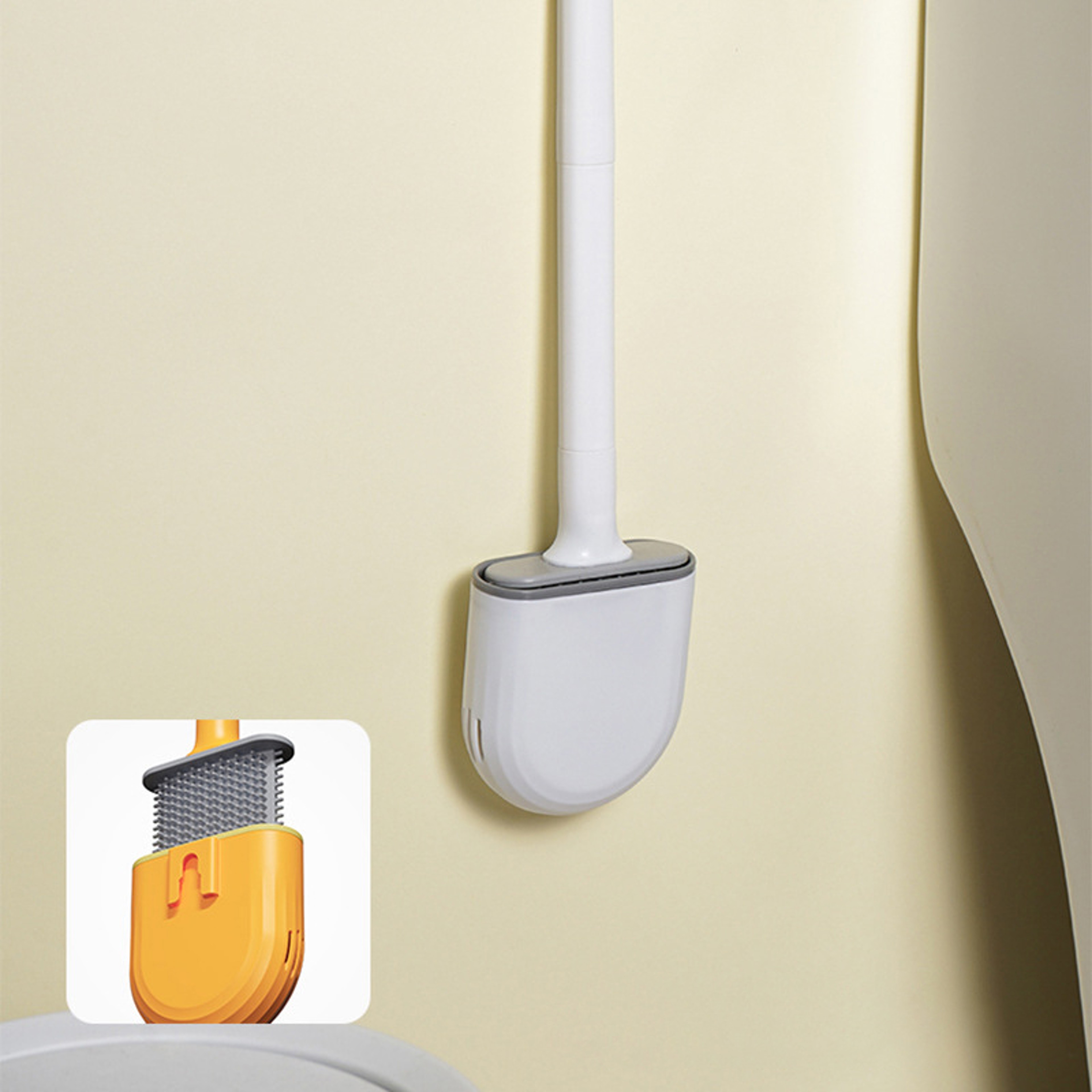 Wall Hanging Long Handle Toilet Brush, Silicone Cleaning Brush for Bathroom, Durable, Easy to Clean Toilet Brush Set – view 3
