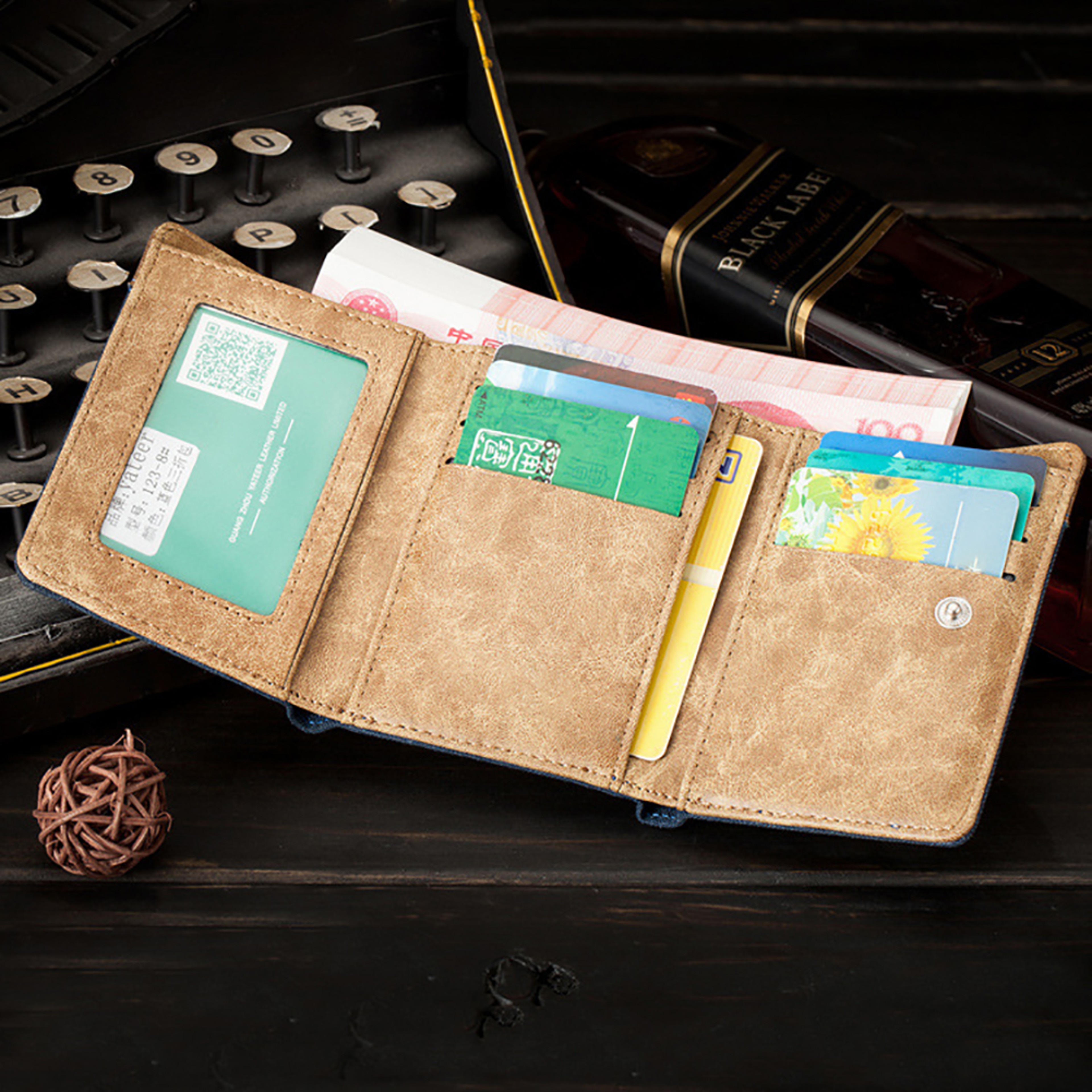 Handmade Men Short Wallet With Card Holders, Vintage Trifold Wallets For Men, Multi Slots Coin Purse Money Bag – view 4
