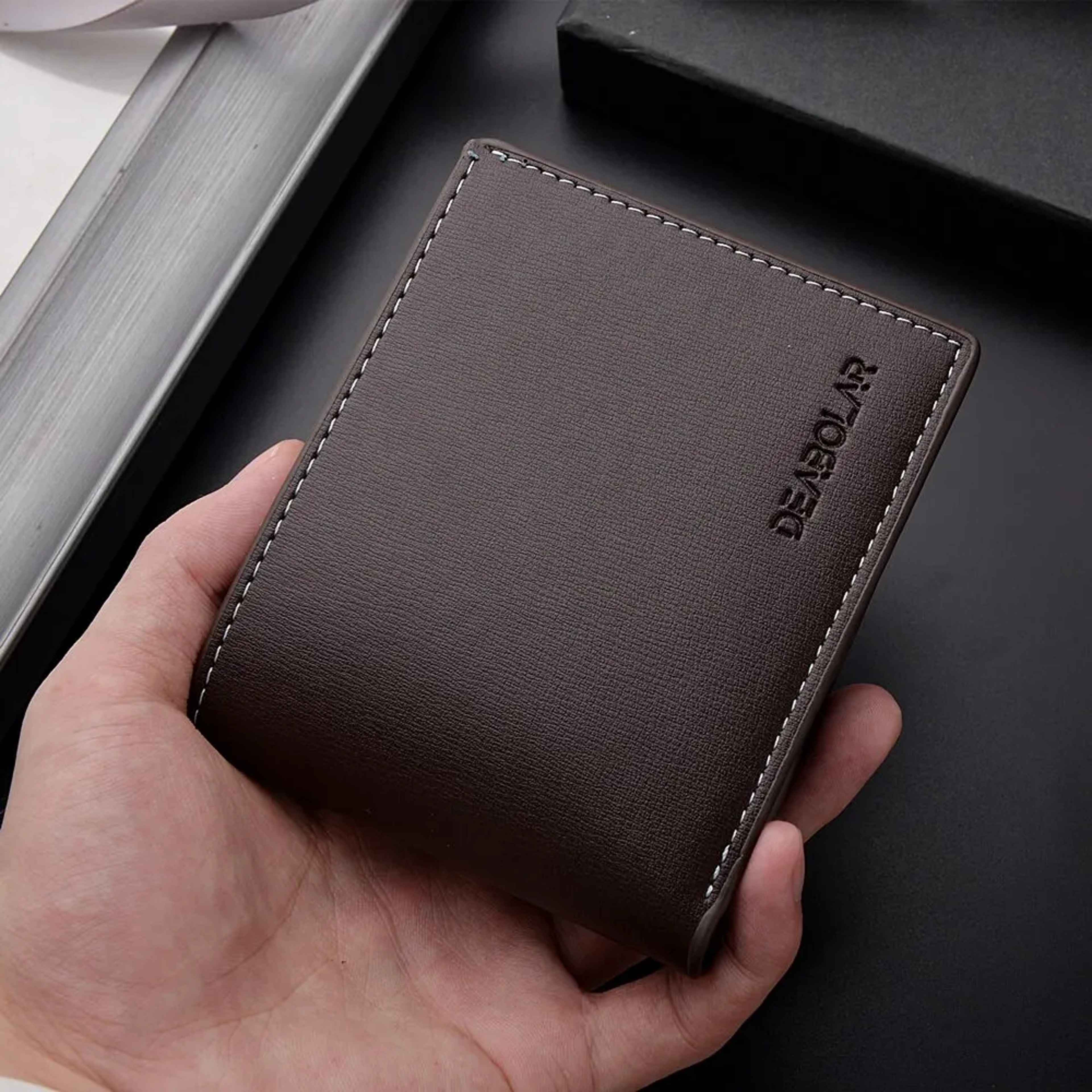 Men PU Leather Short Wallet, Slim Bifold Multi Card Holder Purse With ID Window, Folding Casual Credit Wallet – view 6