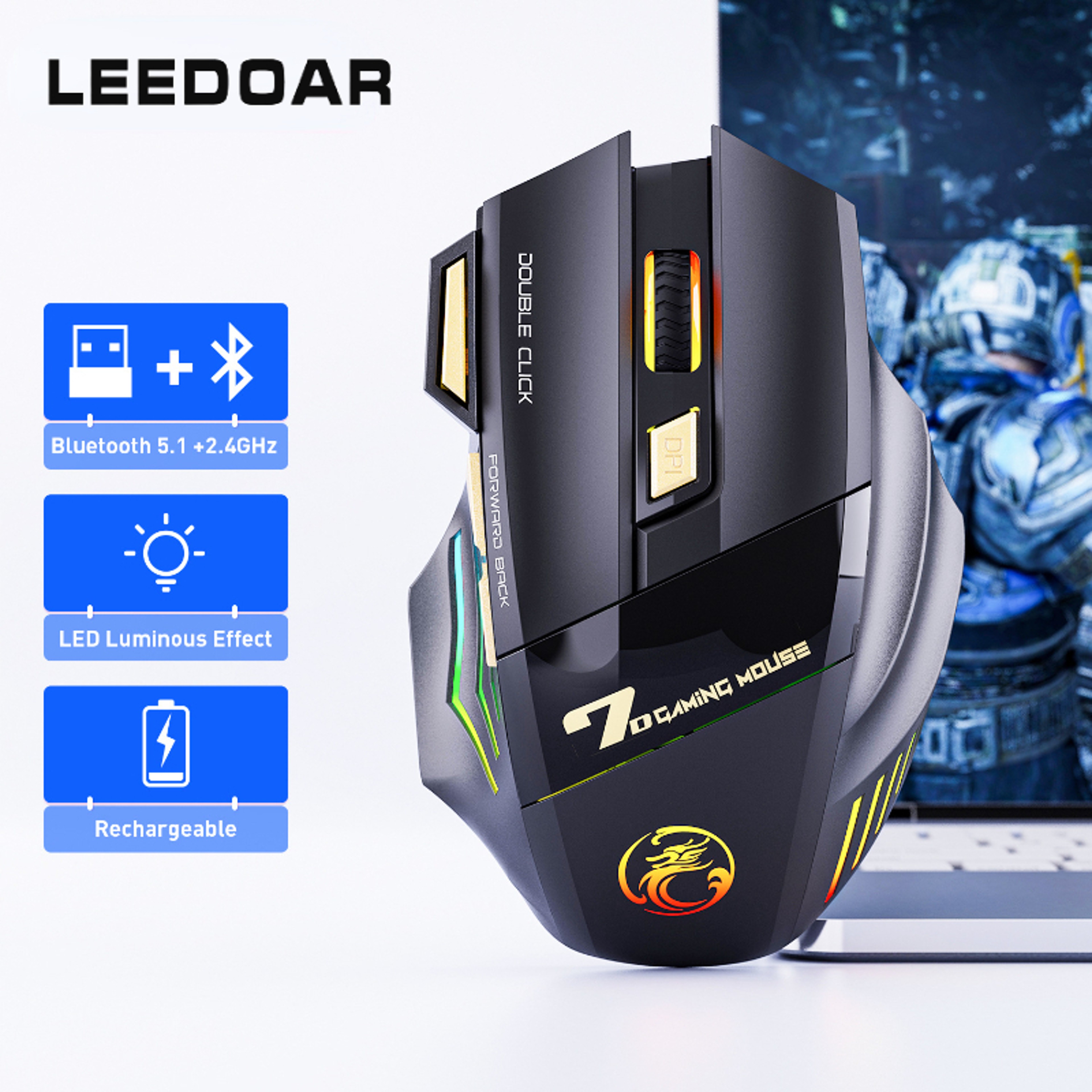 Free Silent Rechargeable 2.4G Bluetooth Wireless Gaming Mouse, Double Click, Dazzling Light, 7 Keys – view 1
