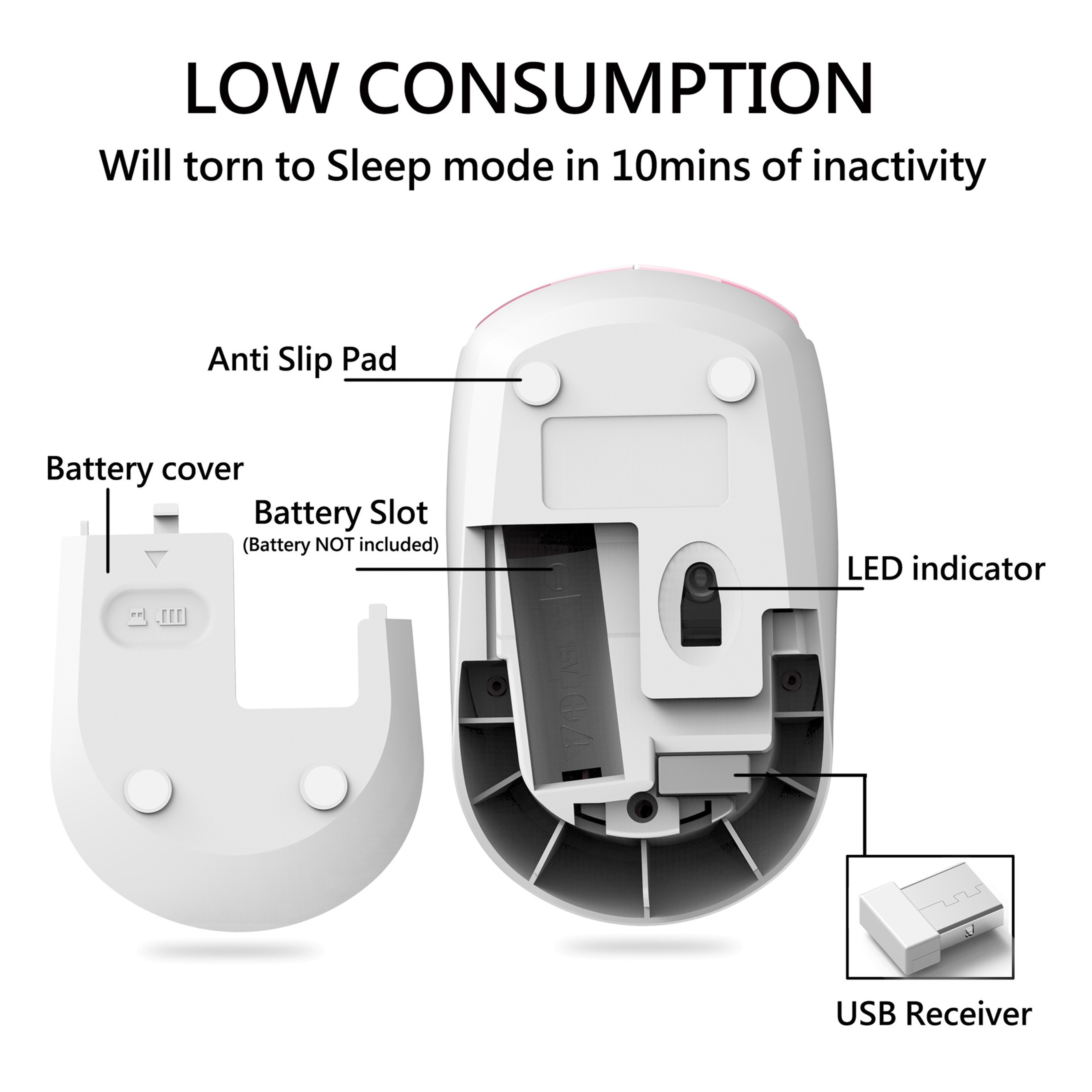 Wireless USB Mini Rechargeable Mouse, Cute Pink Cartoon Mause, Silent Click Ergonomic Optical Mice for Kids Gift – view 4