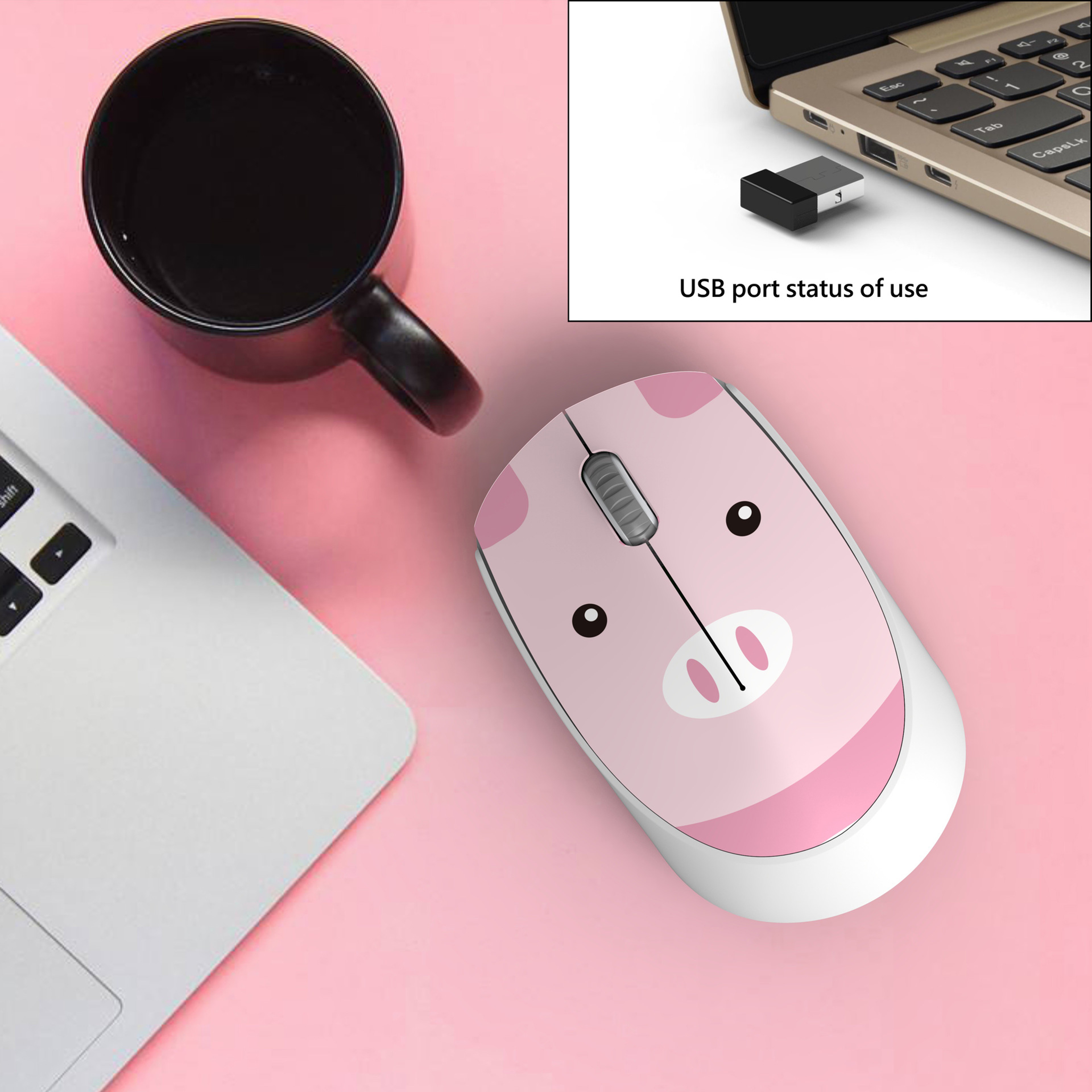Wireless USB Mini Rechargeable Mouse, Cute Pink Cartoon Mause, Silent Click Ergonomic Optical Mice for Kids Gift – view 7