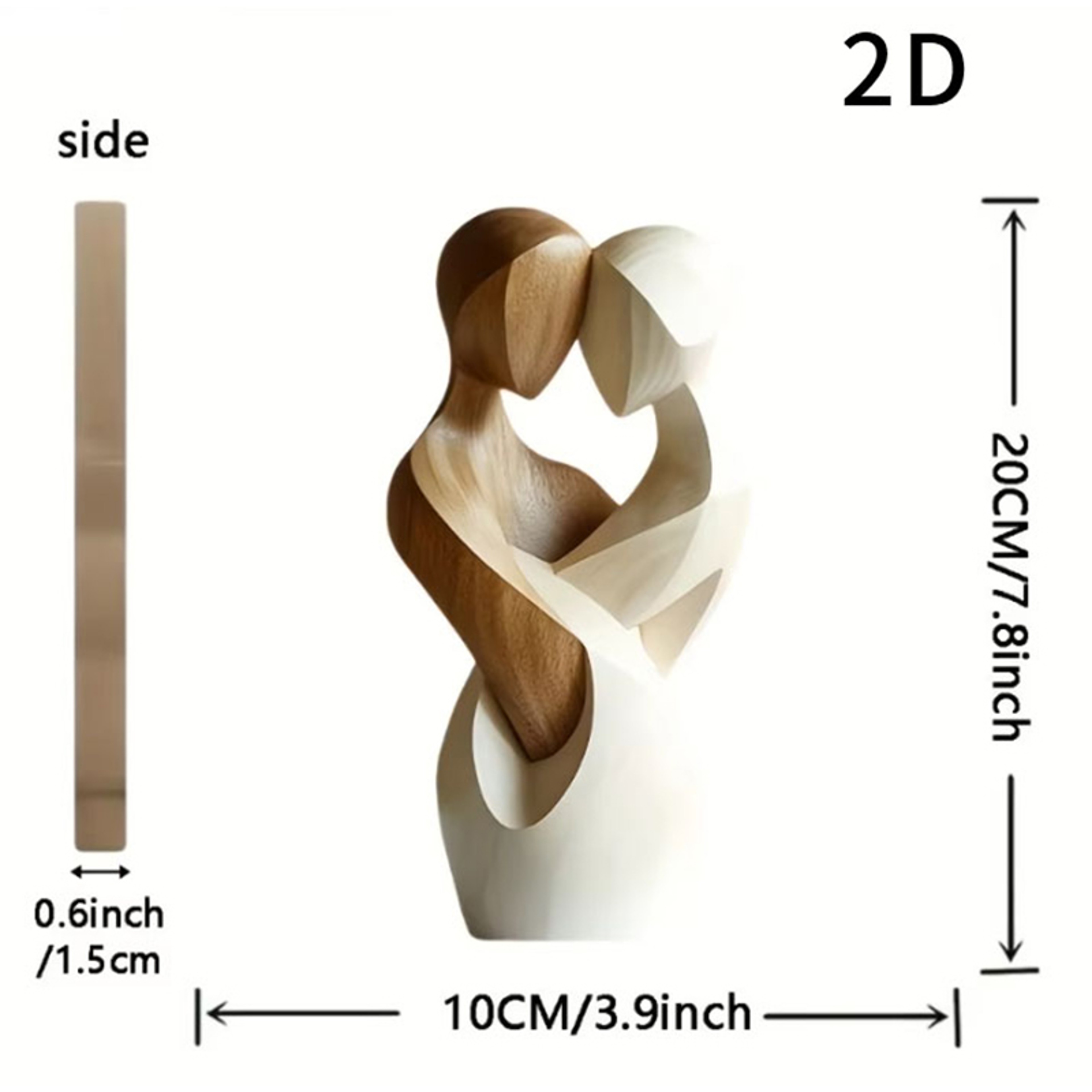 2D Flat Elegant Wooden Couple Statue – Modern Home Decor, Artificial Wood, Perfect for Living Room, Bedroom, or Office – view 6