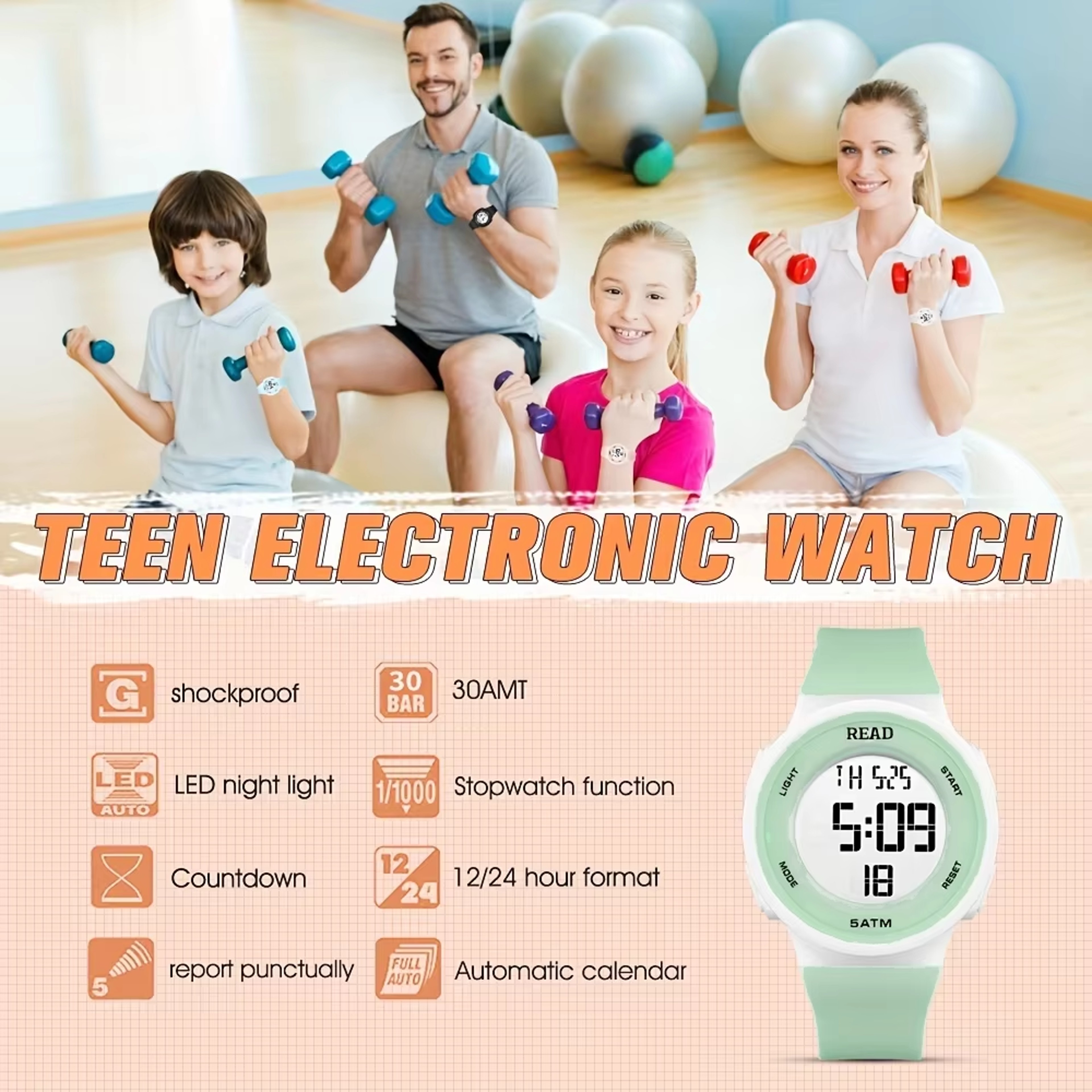 Women Sport Digital Watch with LED HD Display, Waterproof Fitness Tracker, Alarm Chronograph, Silicone Strap – view 3