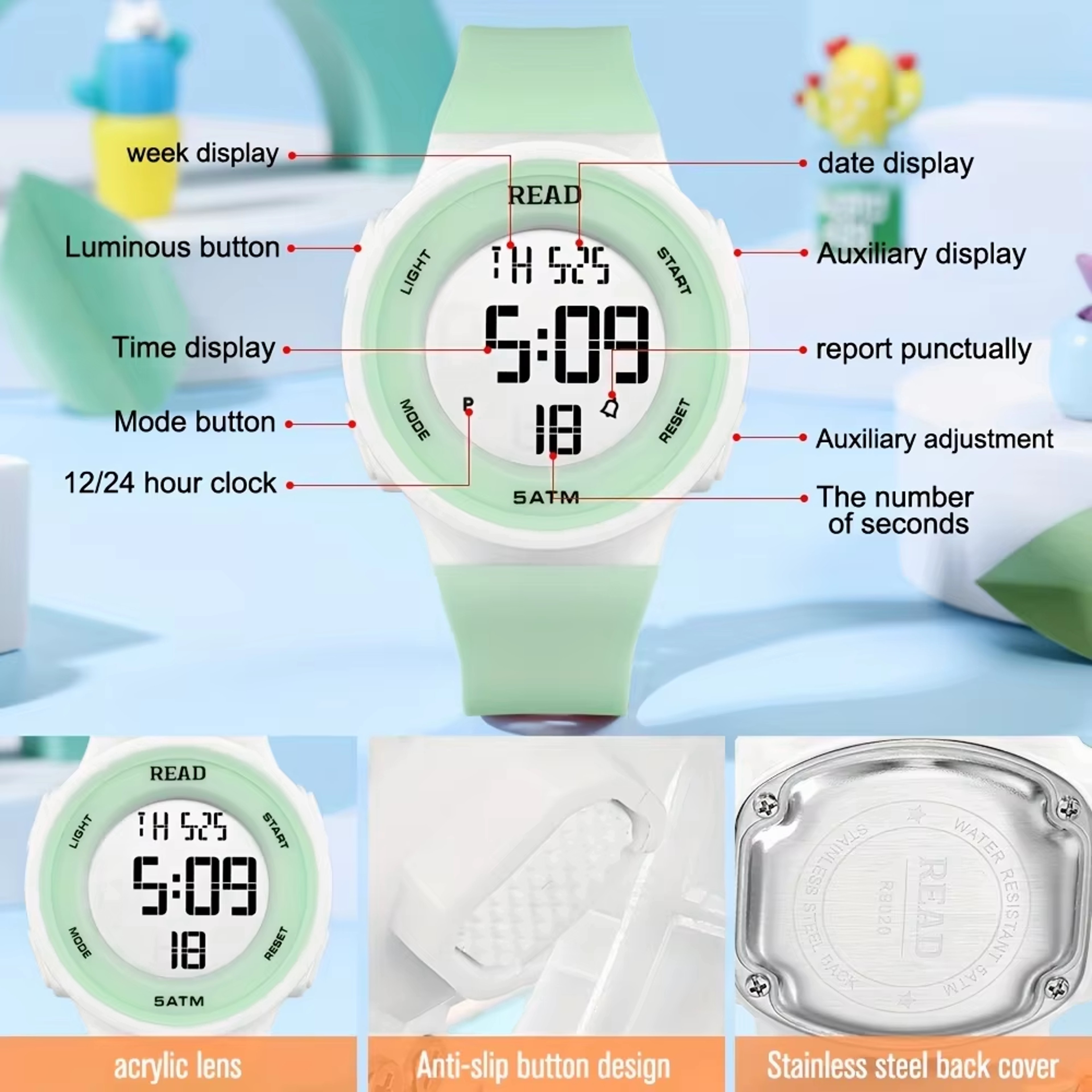 Women Sport Digital Watch with LED HD Display, Waterproof Fitness Tracker, Alarm Chronograph, Silicone Strap – view 4