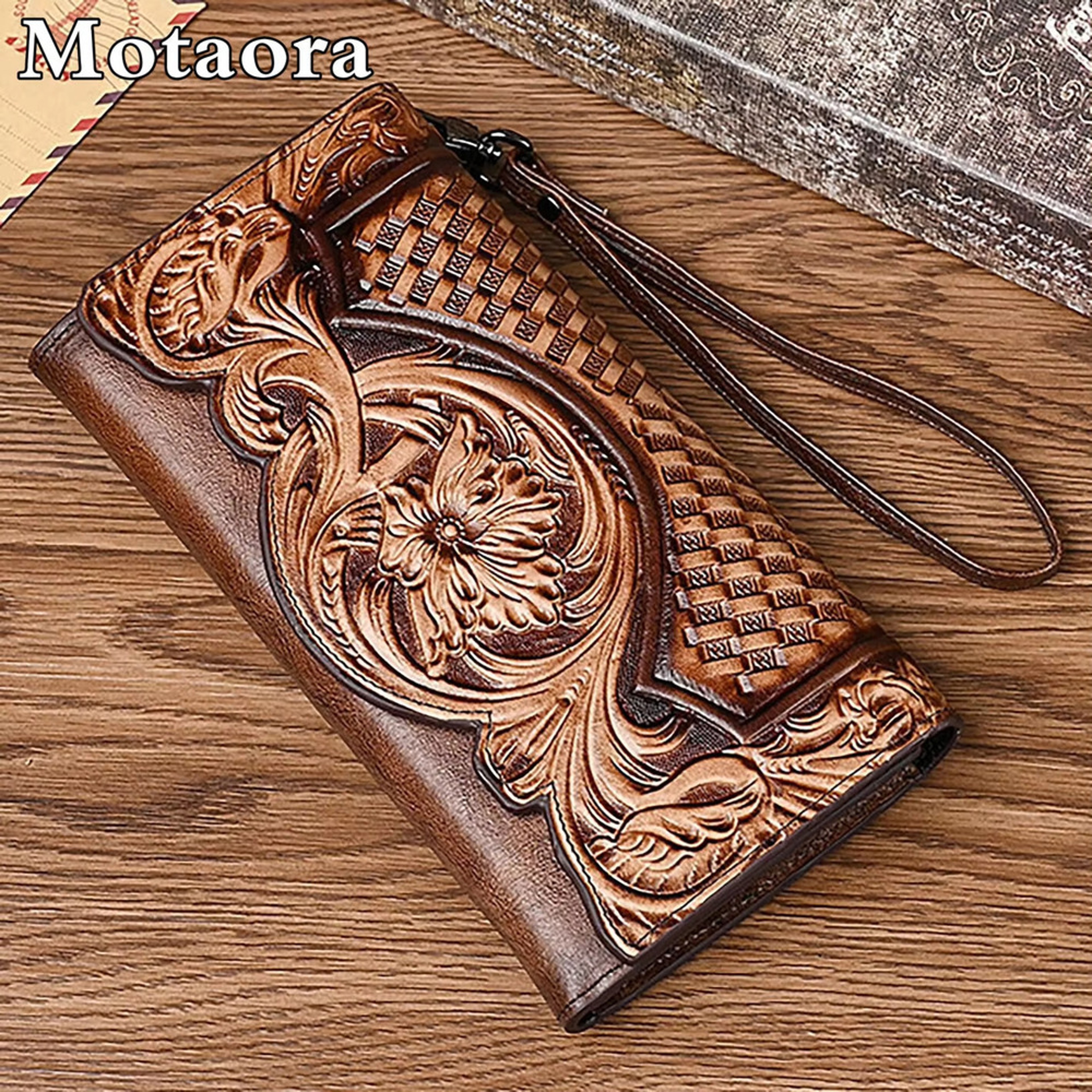 Genuine Leather Long Ladies Wallets For Woman, MOTAORA Vintage Embossed Women's Wallet, Clutch Purse Organizer – view 1