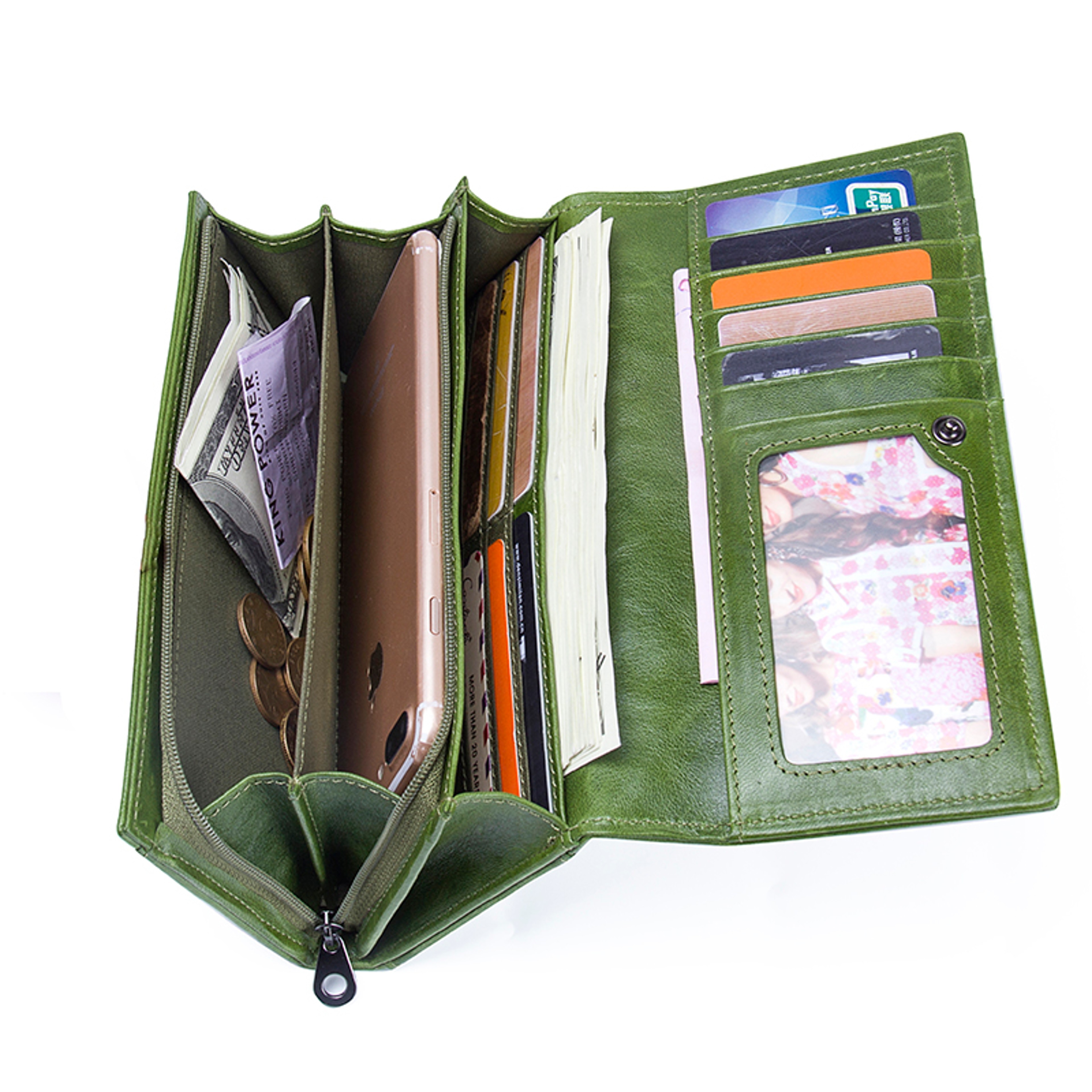 Genuine Leather Women Wallets by Contact's, Female Long Clutch Wallet, Large Capacity Phone Purse Photo Holder – view 3
