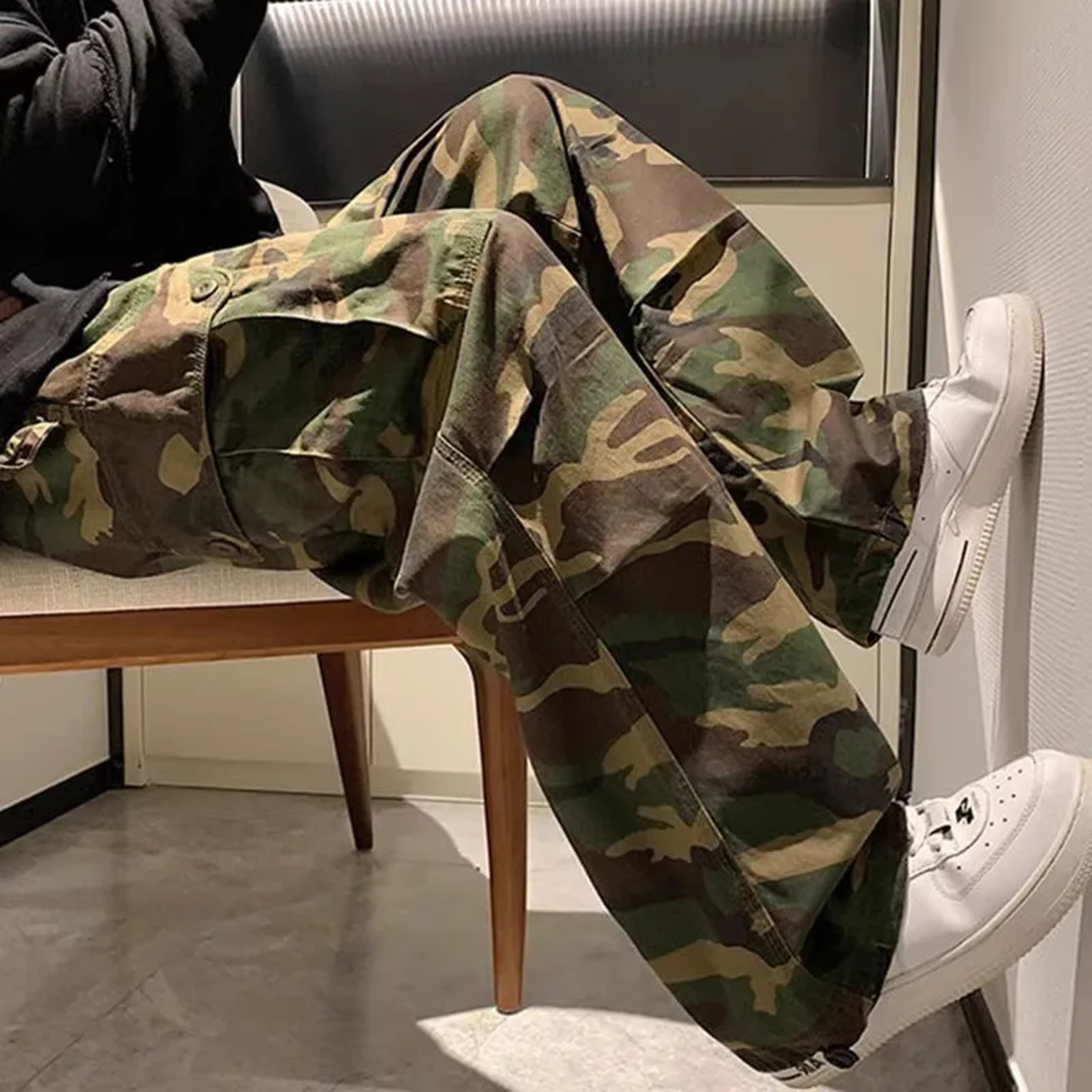 Men Camo Cargo Pants High Waist Loose Fit Straight Leg Streetwear Trousers 0
