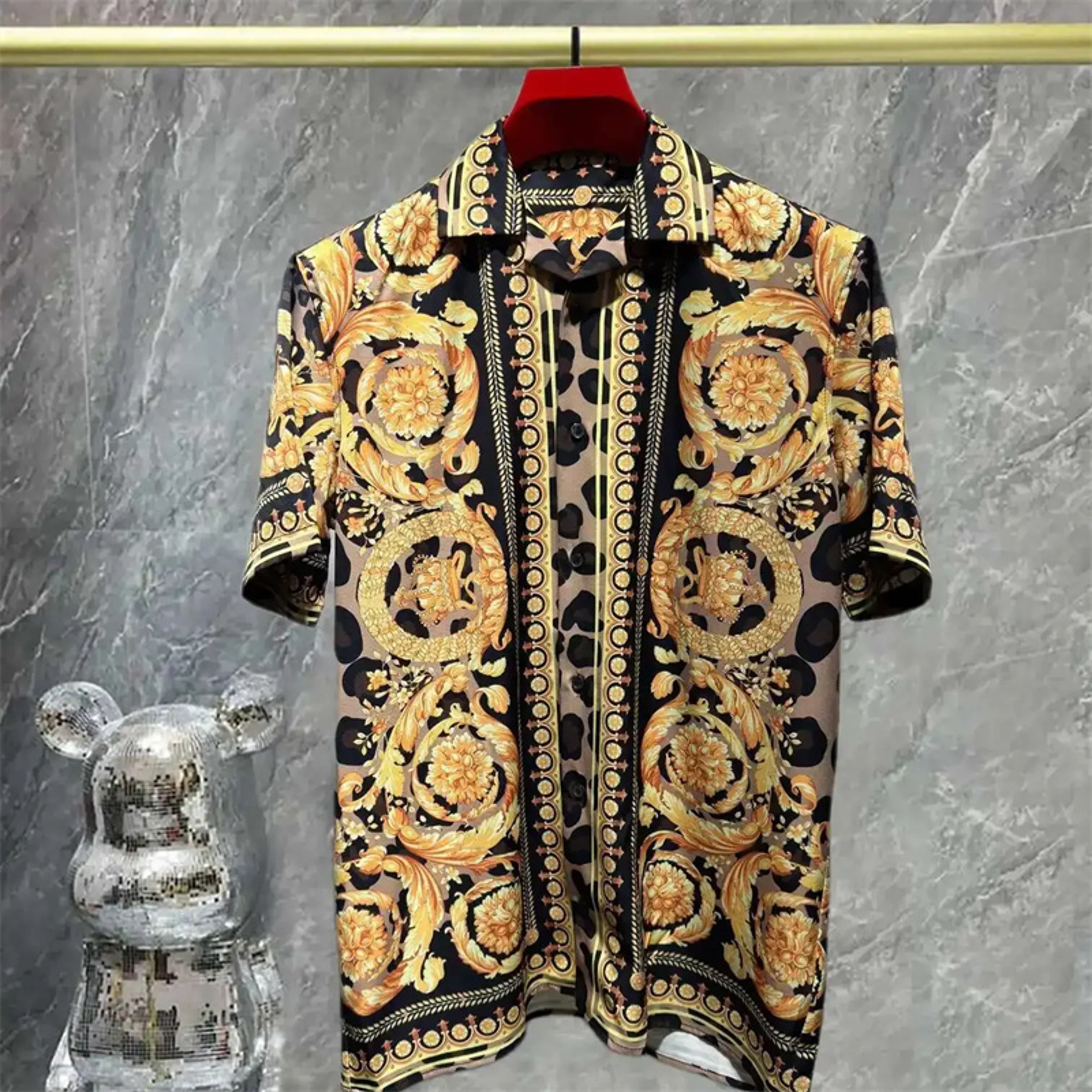 Mens Baroque Print Cuban Collar Short Sleeve Shirt – view 9