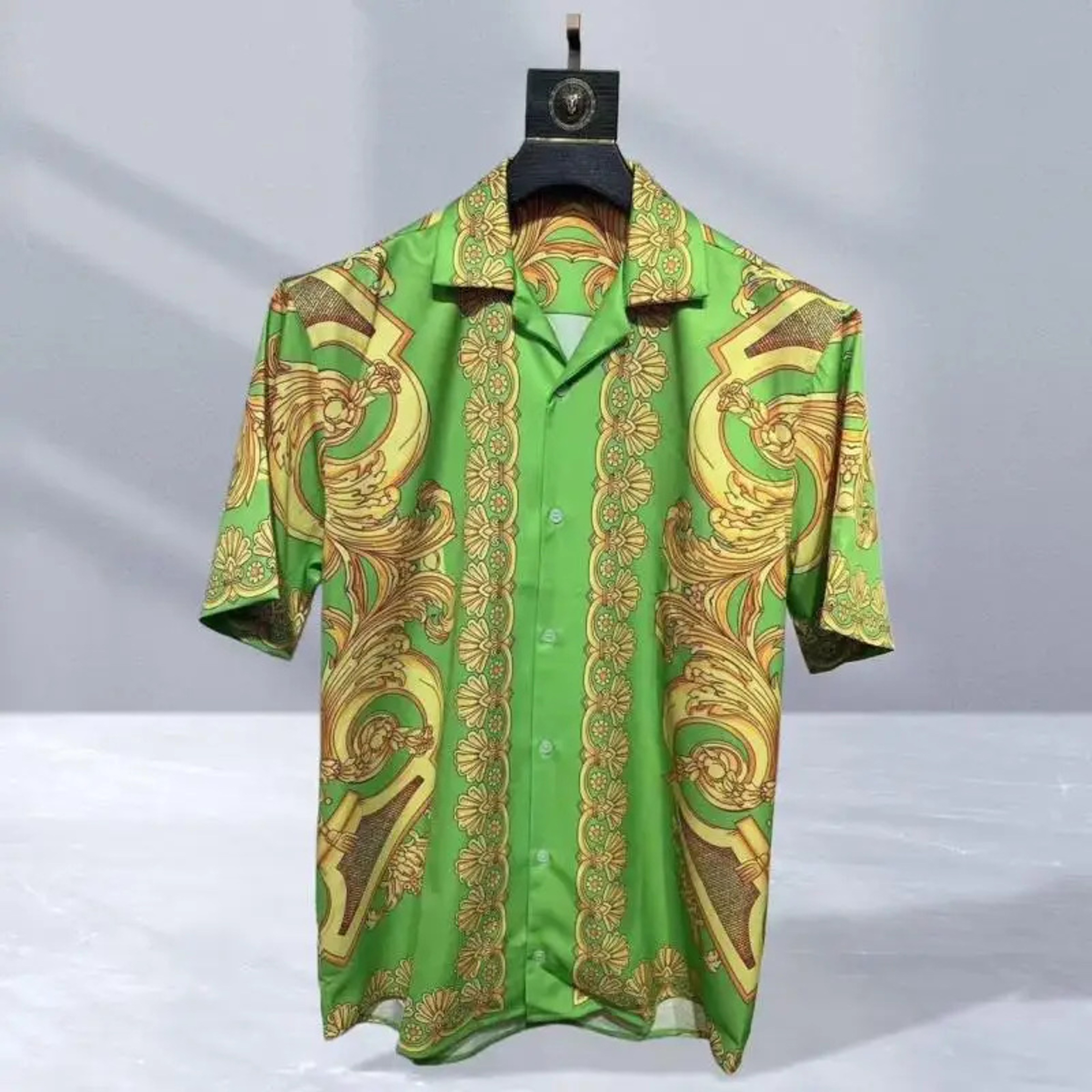 Mens Baroque Print Cuban Collar Short Sleeve Shirt – view 6