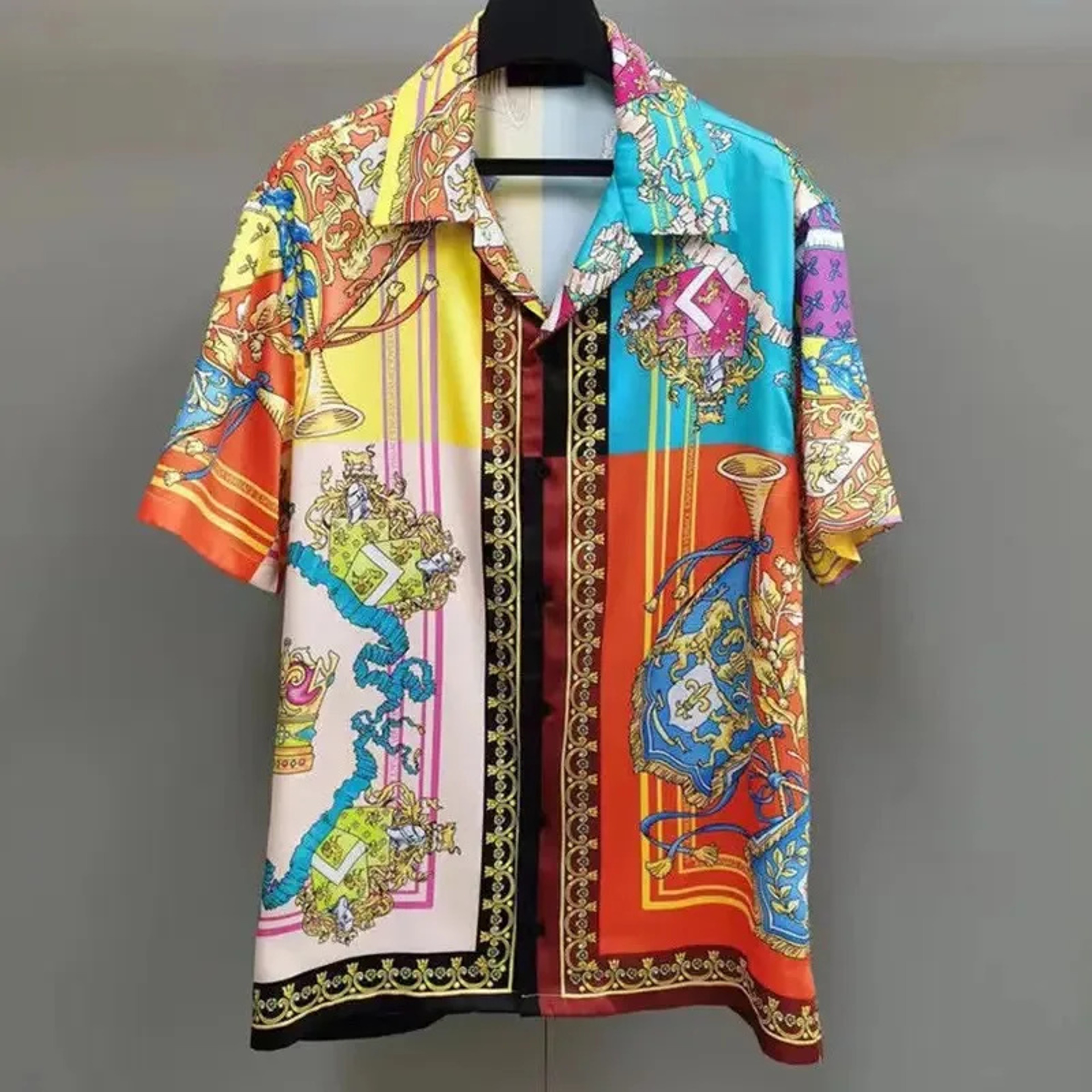 Mens Baroque Print Cuban Collar Short Sleeve Shirt – view 13