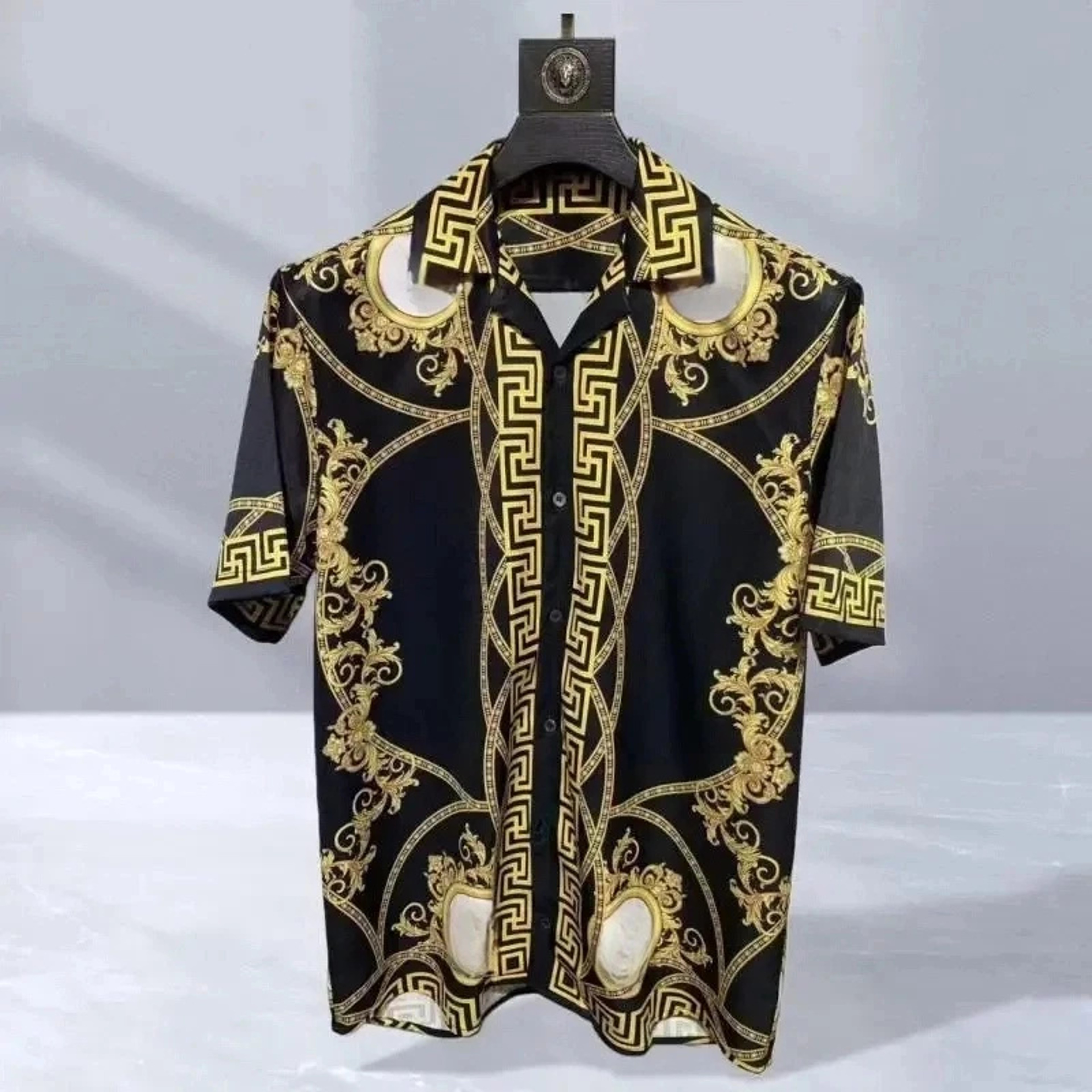 Mens Baroque Print Cuban Collar Short Sleeve Shirt – view 14