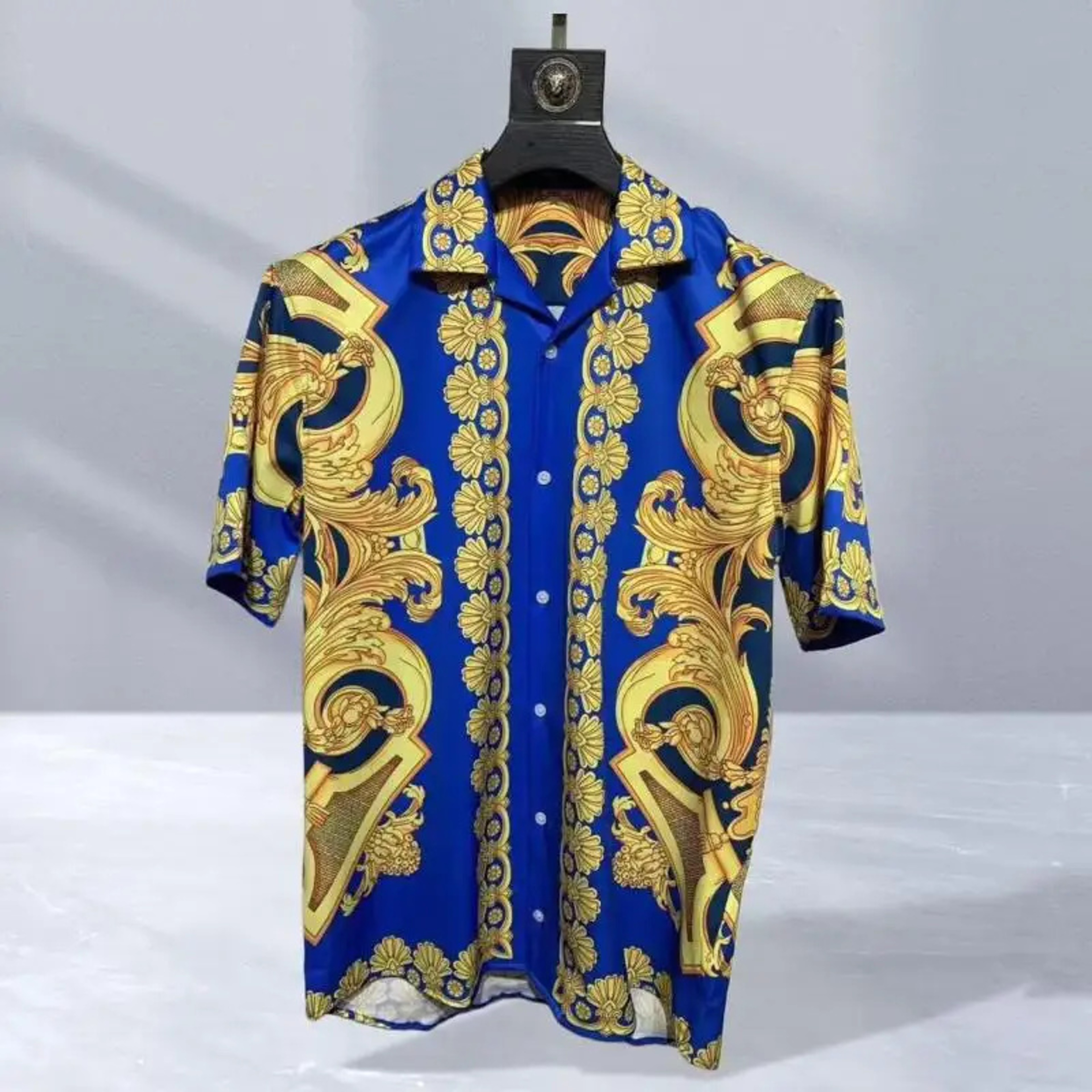 Mens Baroque Print Cuban Collar Short Sleeve Shirt – view 18