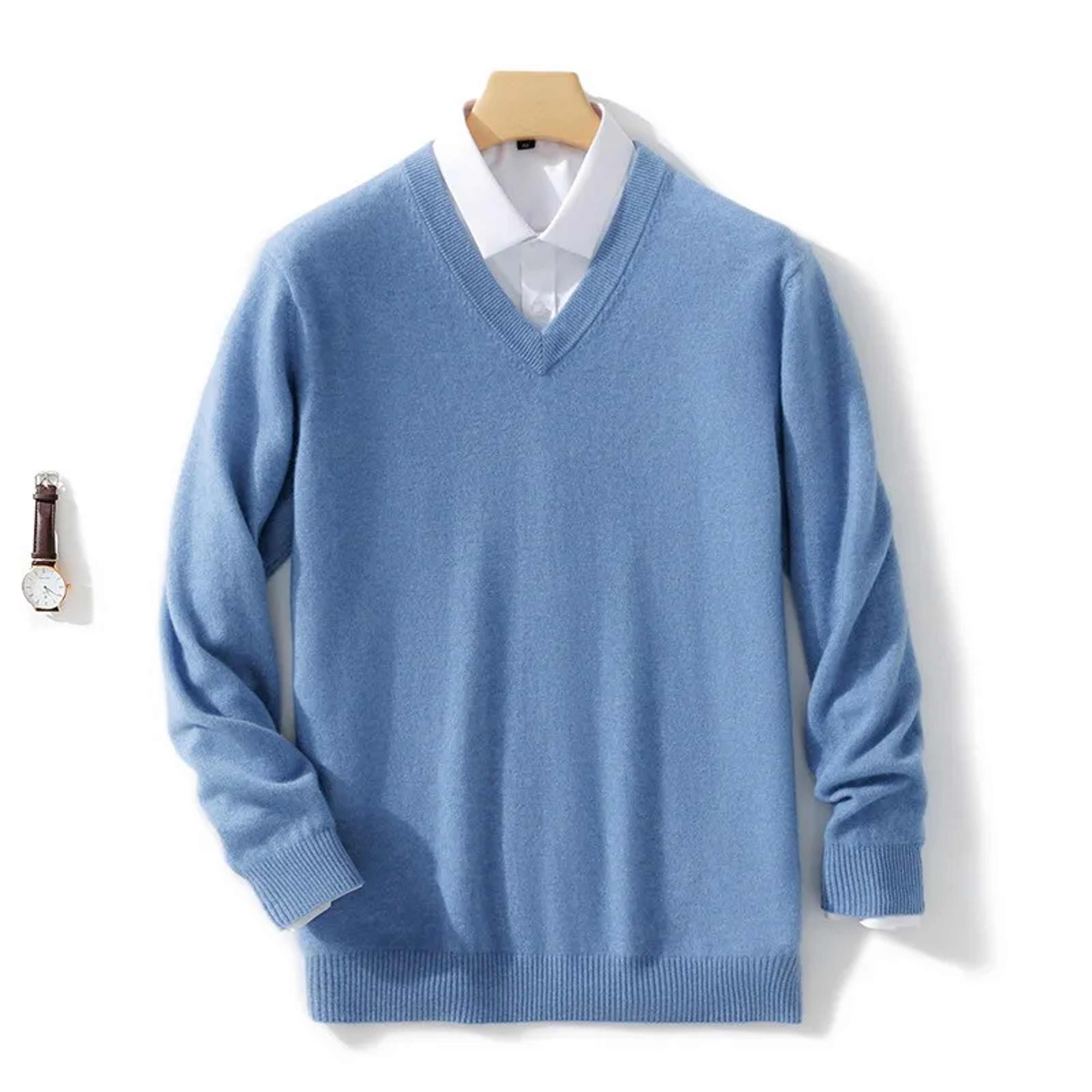 Mens Soft Cashmere Sweater, Autumn Winter Pullover Slim Fit V-Neck Knitted Woolen Knitwear for Business Casual Wear – view 10