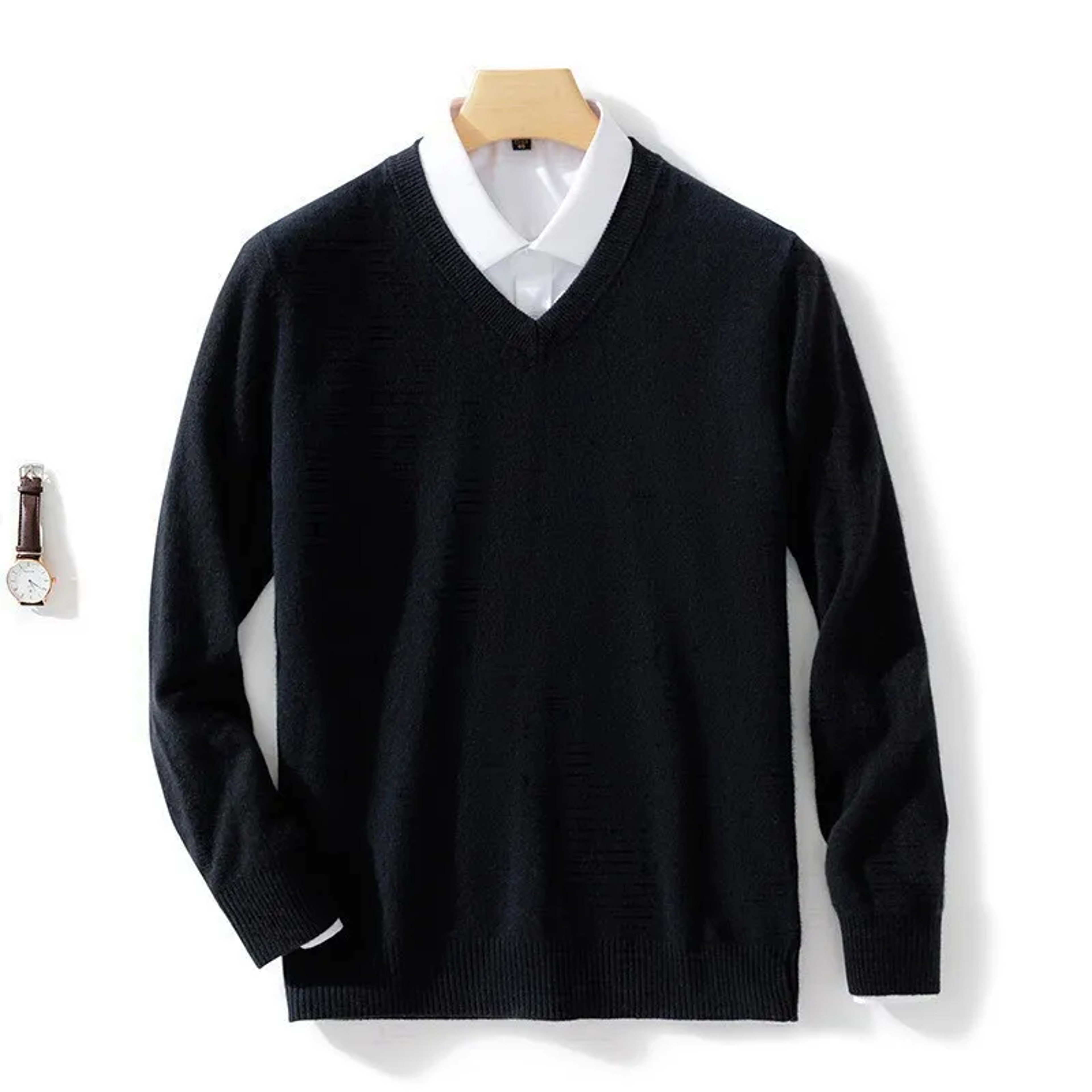 Mens Soft Cashmere Sweater, Autumn Winter Pullover Slim Fit V-Neck Knitted Woolen Knitwear for Business Casual Wear – view 11