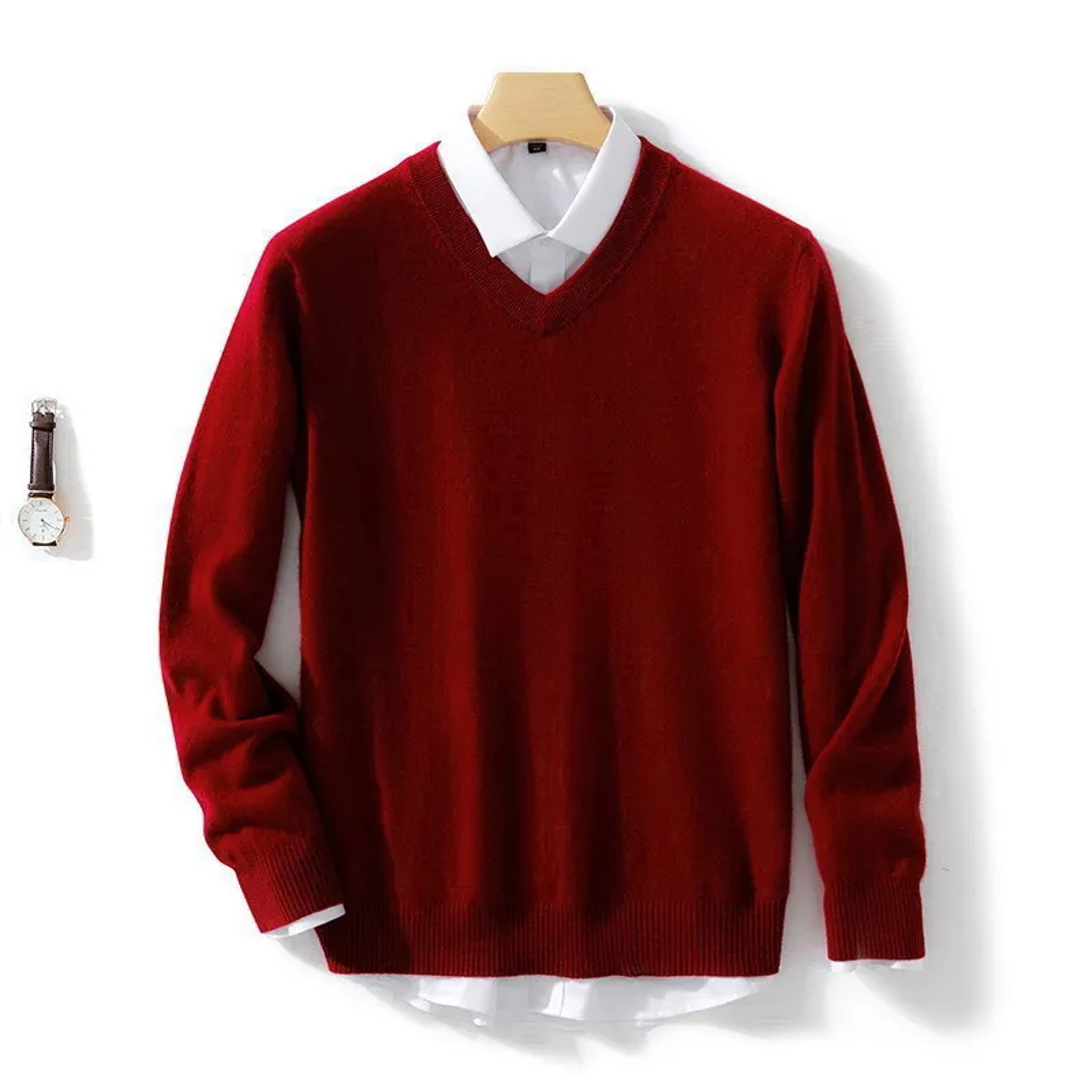 Mens Soft Cashmere Sweater, Autumn Winter Pullover Slim Fit V-Neck Knitted Woolen Knitwear for Business Casual Wear – view 13