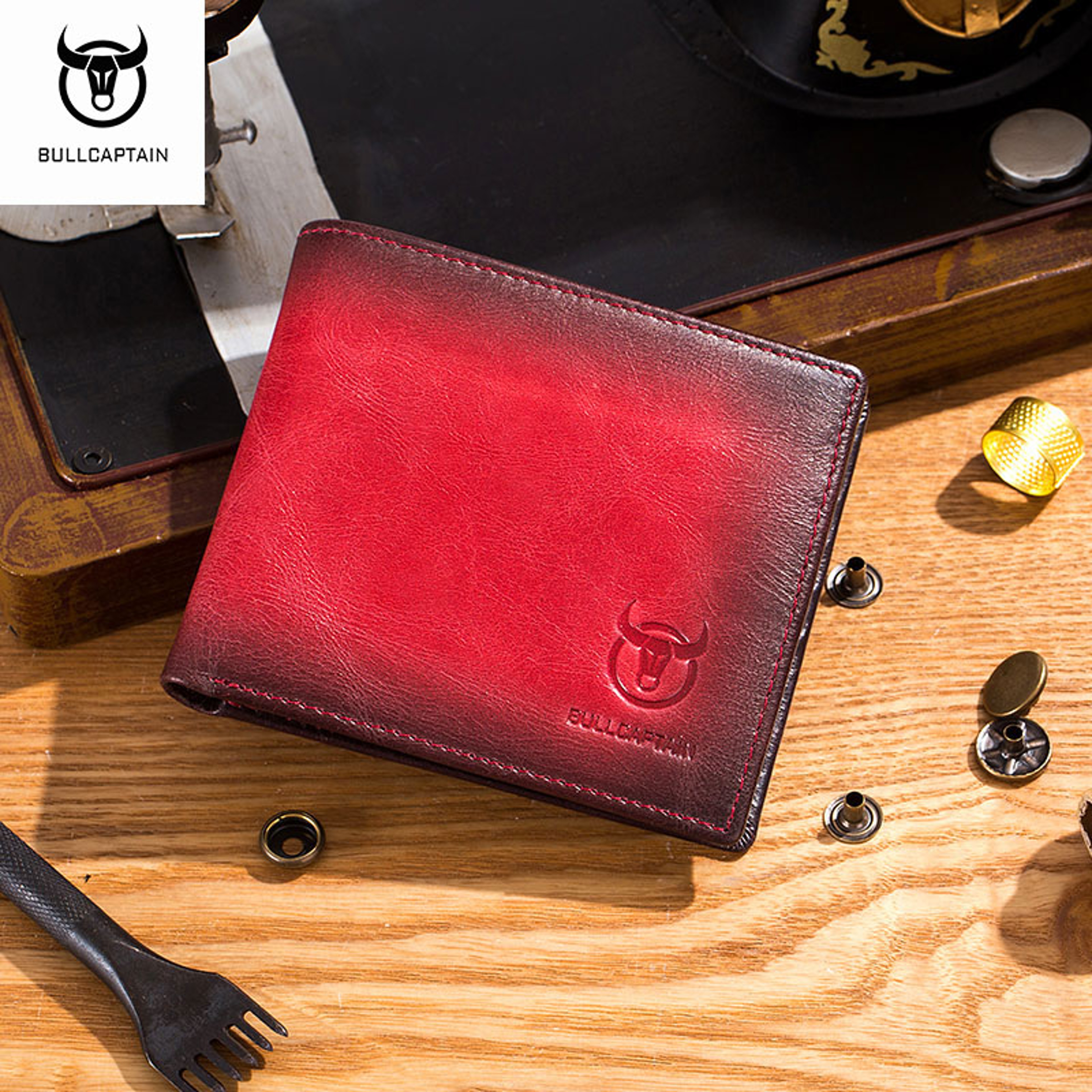 Men RFID Blocking Leather Wallet by BULLCAPTAIN, Slim Bifold Design, Multi-card Holder, ID Wallet – view 1