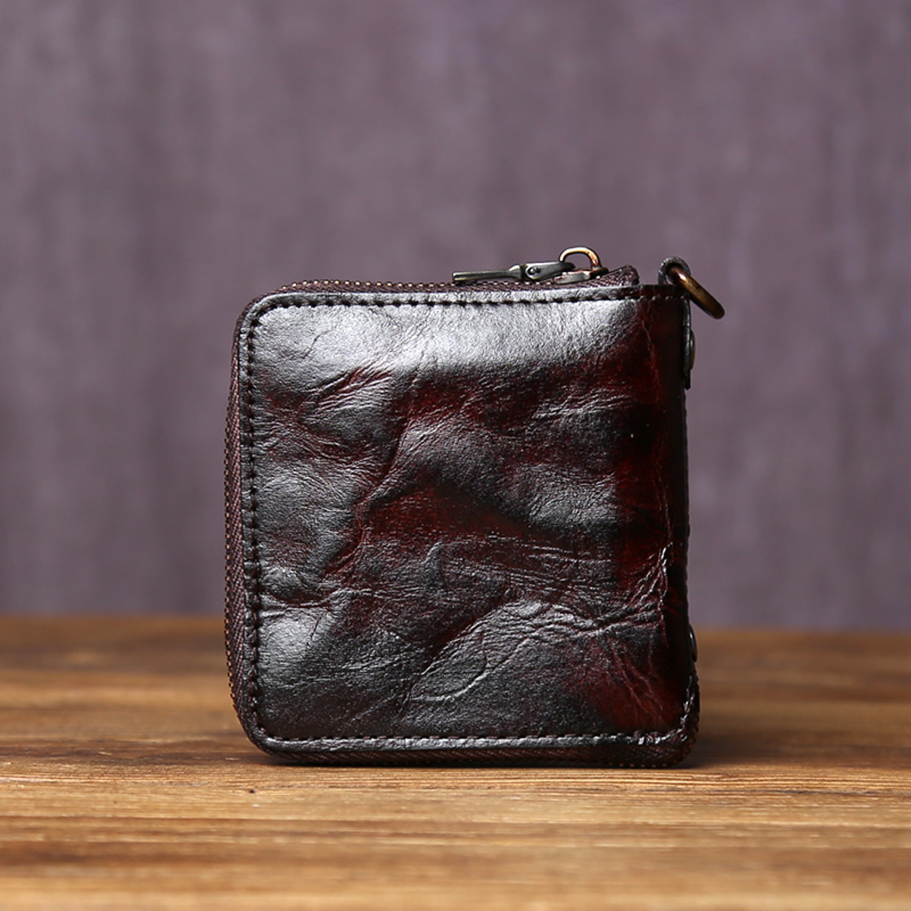 Men Genuine Leather Cowhide Coin Purse, Original Retro Vegetable Tanned Wallet, Multi Card Zipper ID Holder – view 2