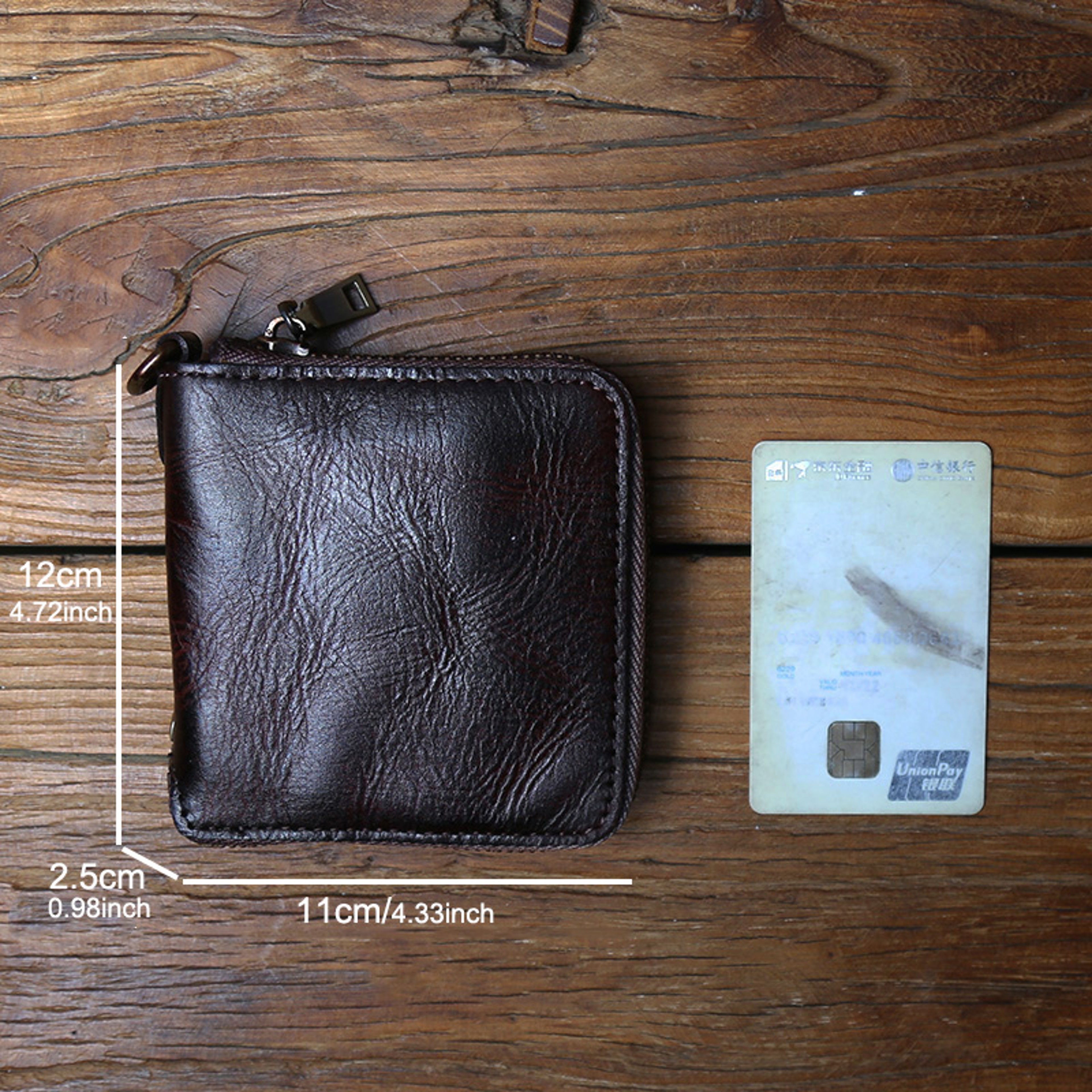 Men Genuine Leather Cowhide Coin Purse, Original Retro Vegetable Tanned Wallet, Multi Card Zipper ID Holder – view 6