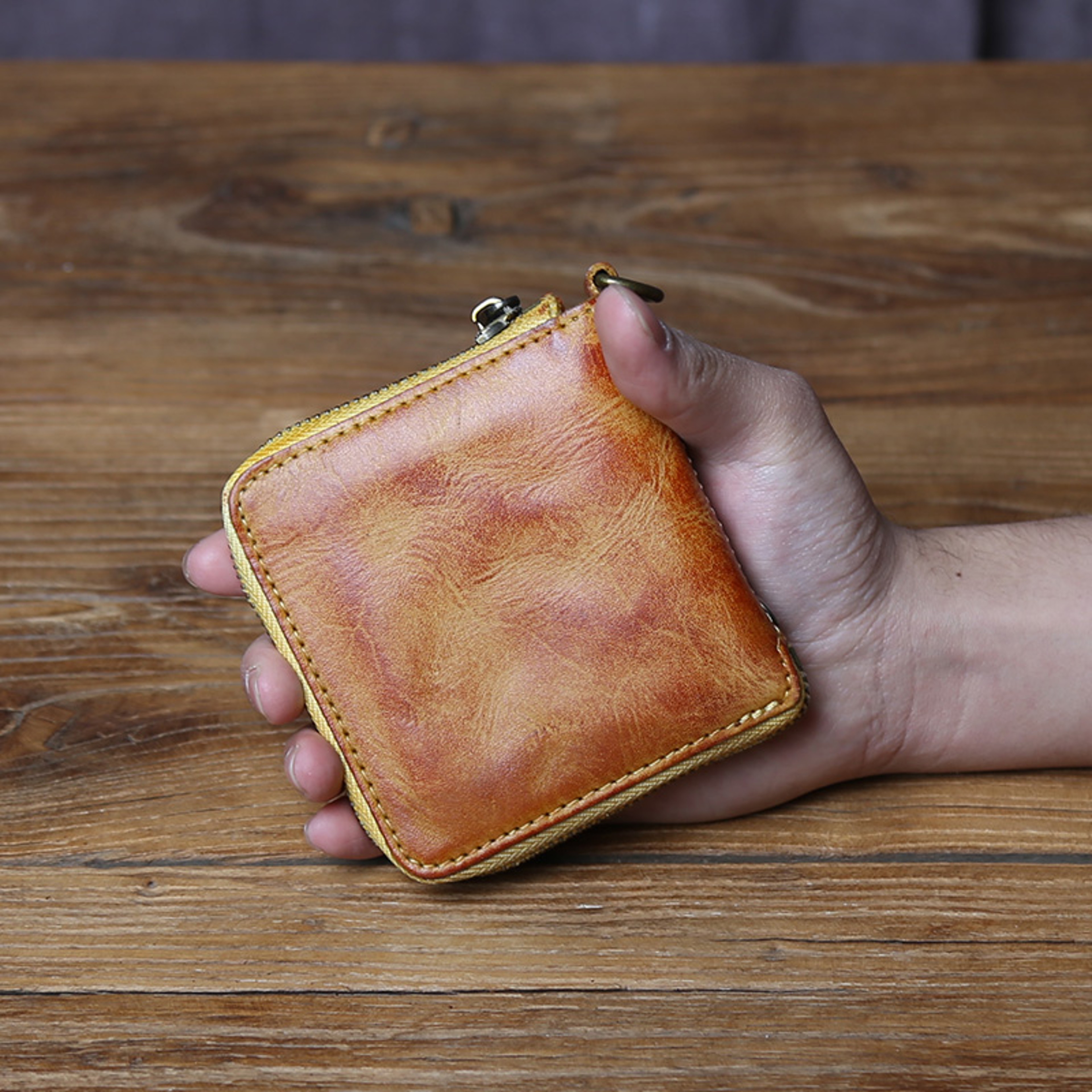 Men Genuine Leather Cowhide Coin Purse, Original Retro Vegetable Tanned Wallet, Multi Card Zipper ID Holder – view 10