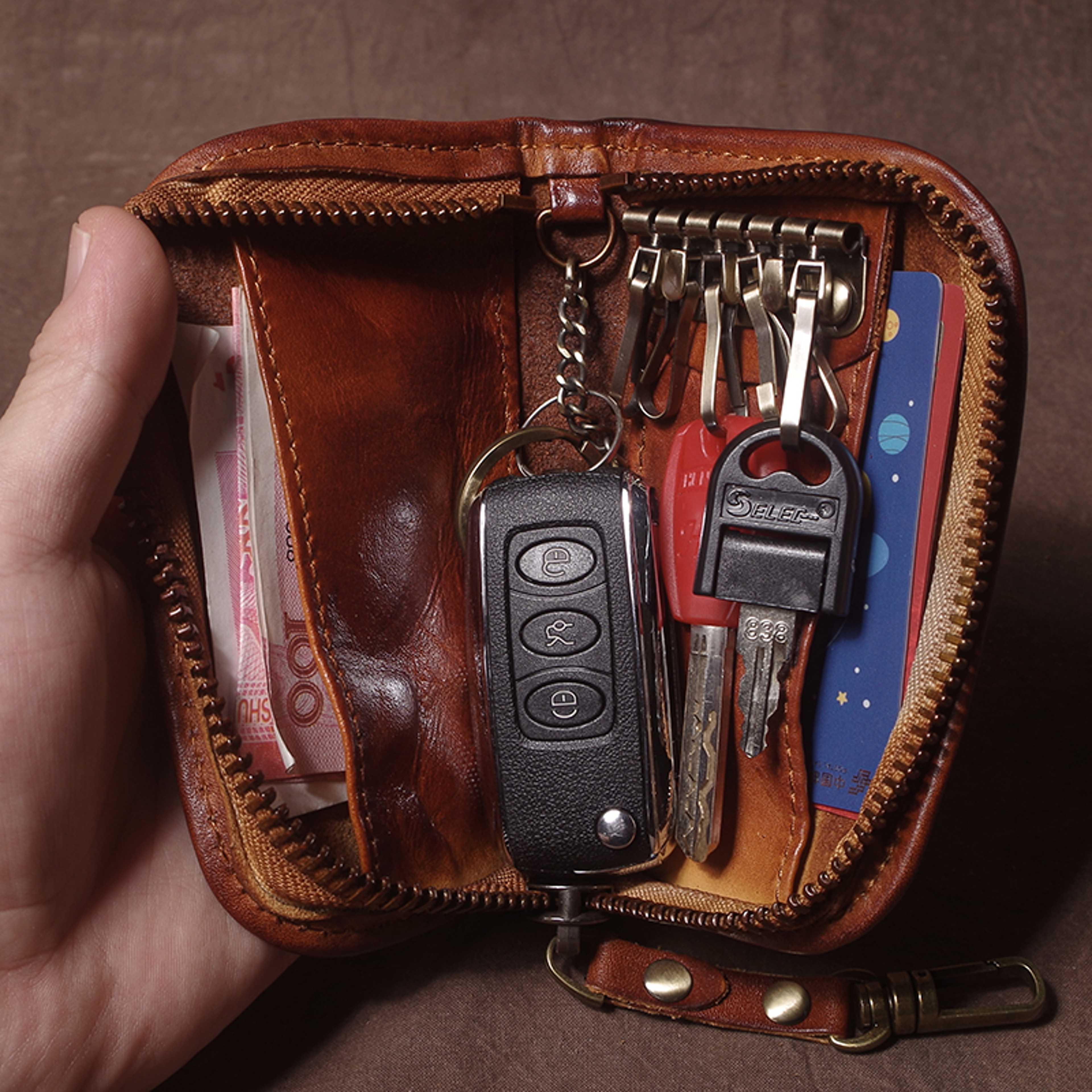 GURO Luxury Genuine Leather Key Case Organizer, Multipurpose Wallet Coin Purse, Card Holder for Men Women – view 6