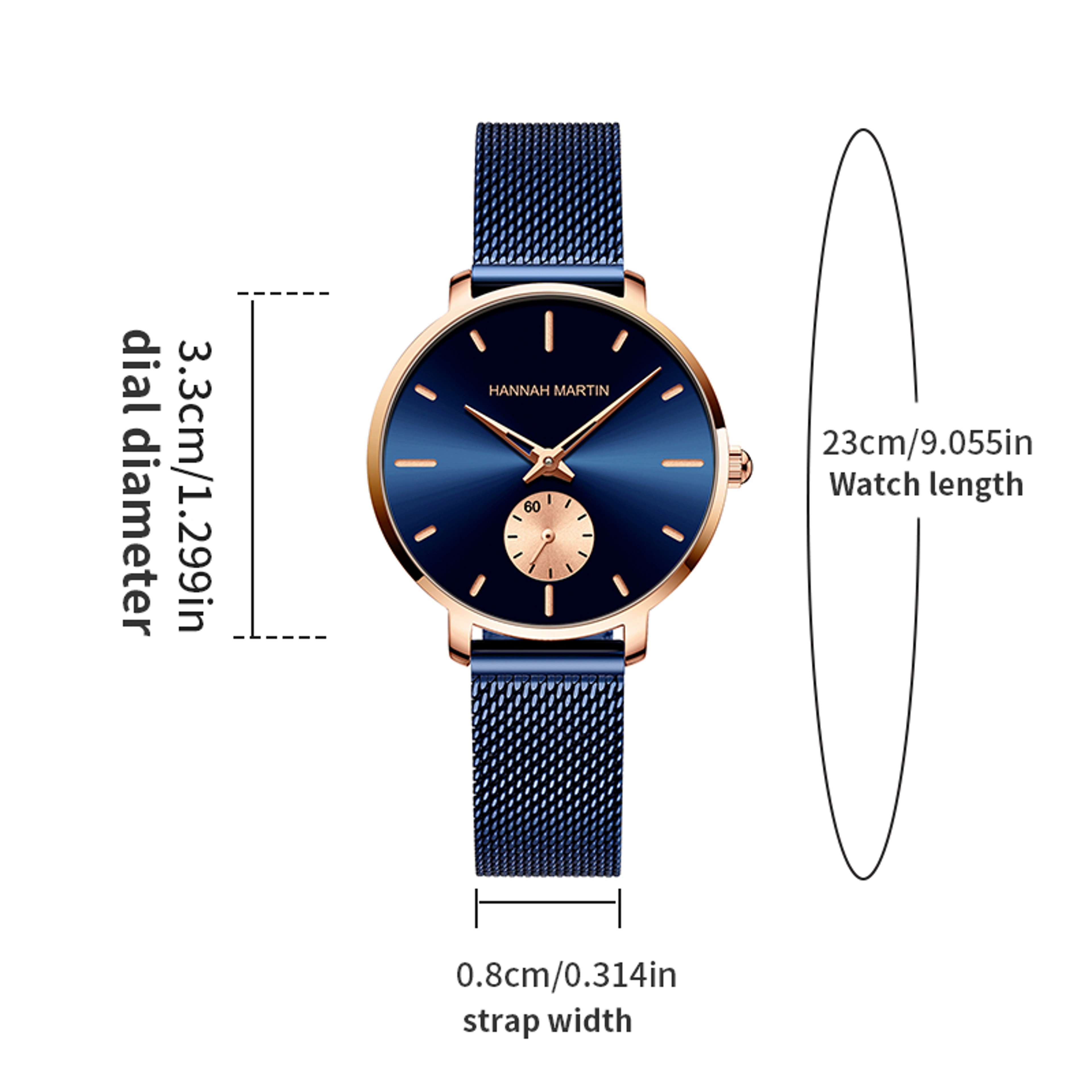 Top Brand Hannah Martin Women Watch, Original Quartz Movement, Fashion Stainless Steel Mesh Belt Dress Watch – view 4