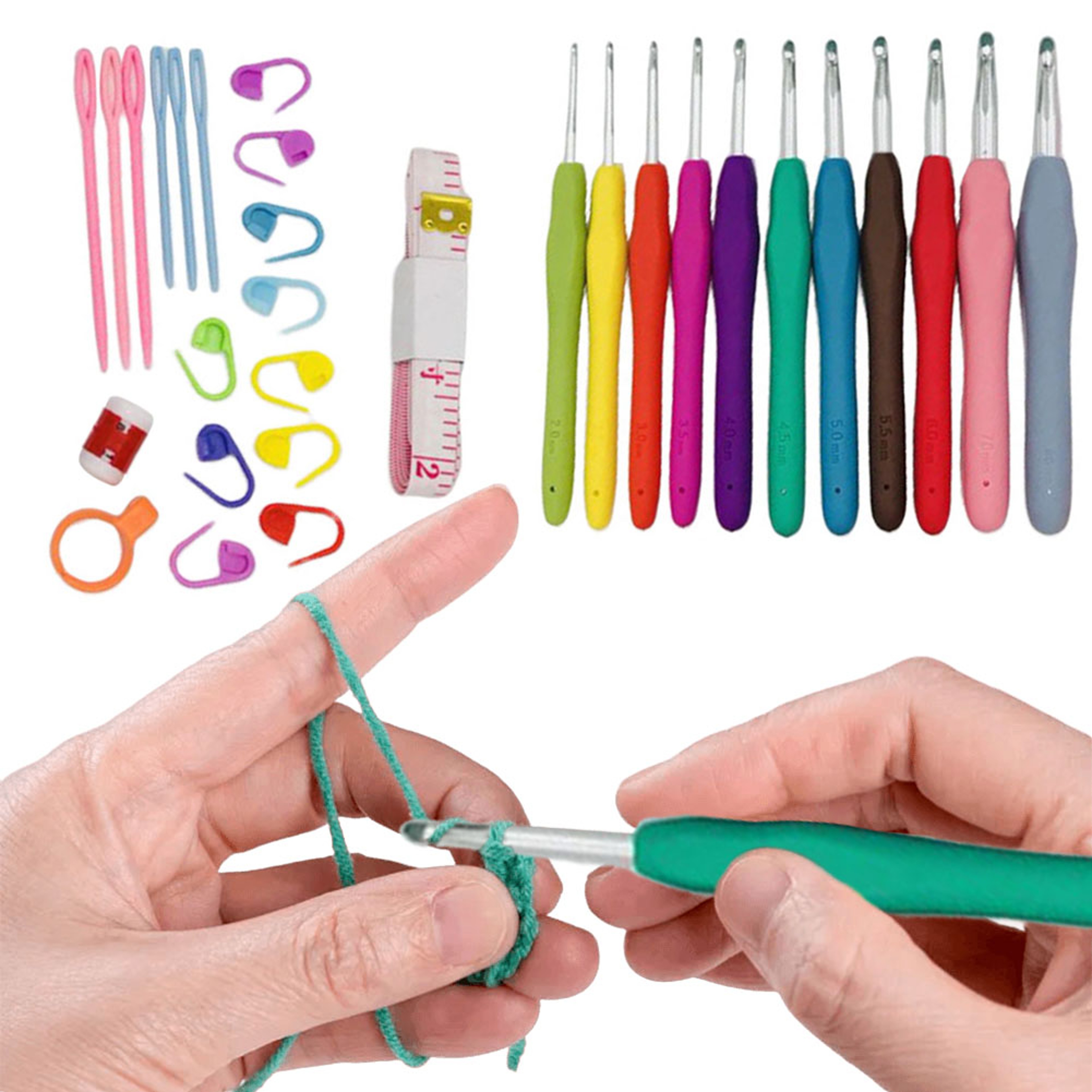 Premium Aluminum Crochet Hooks Kit with Storage Bag, Soft Ergonomic Handle Yarn Weaving Needles Set for Sewing, Knitting – view 5