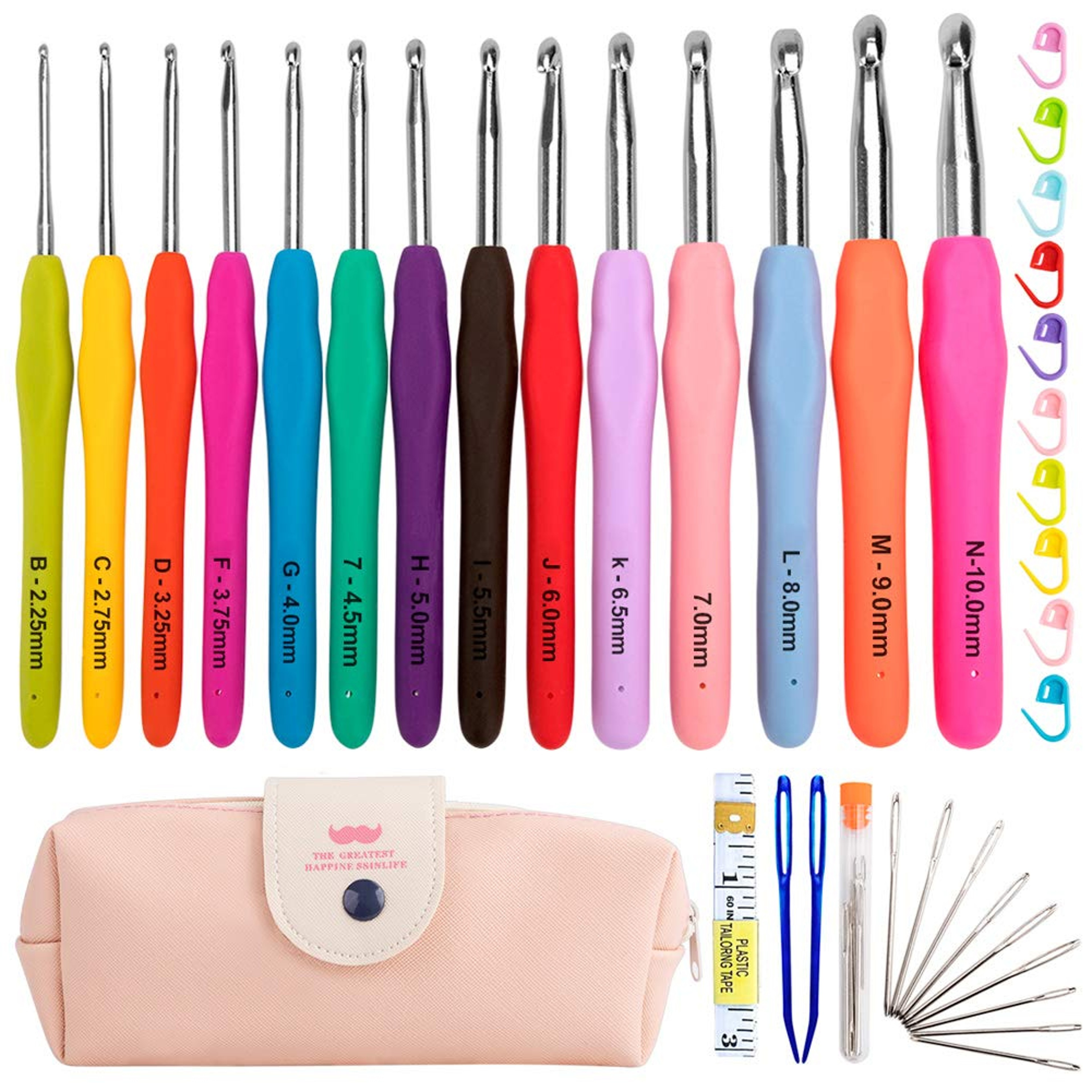 Premium Aluminum Crochet Hooks Kit with Storage Bag, Soft Ergonomic Handle Yarn Weaving Needles Set for Sewing, Knitting – view 9