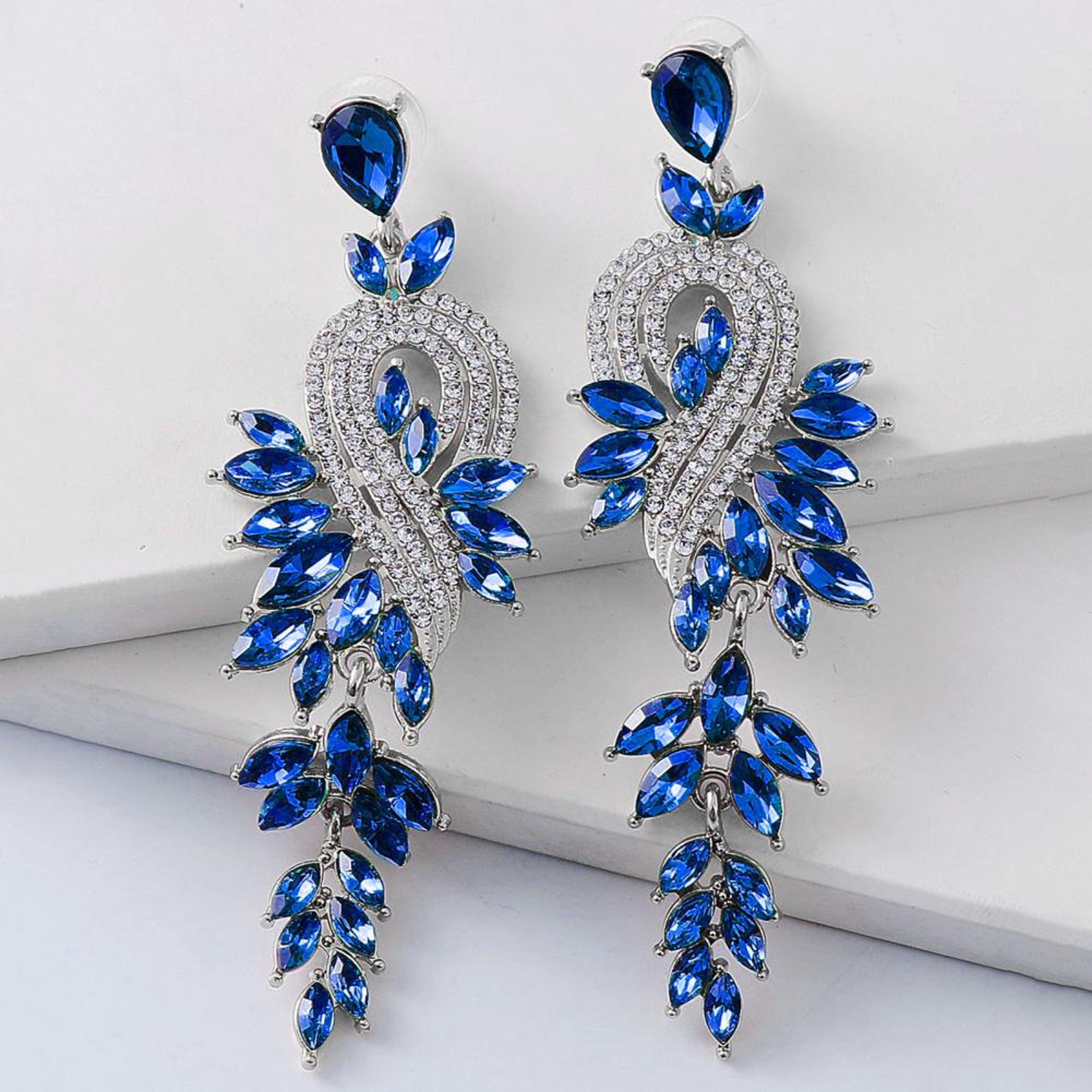 1 Pair Geometric Faux Crystal Dangle Earrings, Elegant Long Drop Rhinestone Earrings for Weddings & Special Occasions – view 3