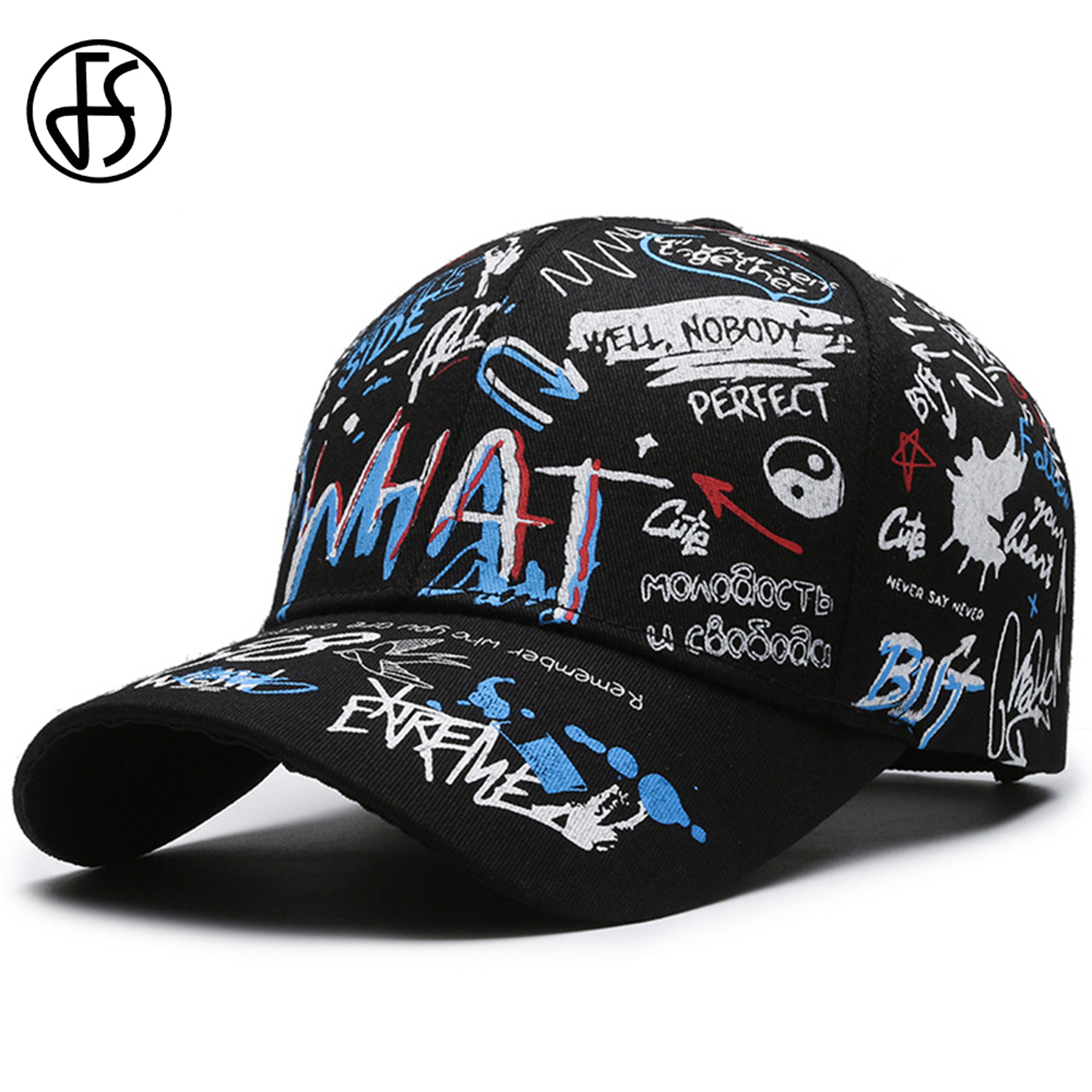 FS Street Hip Hop Graffiti Baseball Cap for Men Women, Black White Summer Trucker Hat, Stylish Luxury Brand – view 1