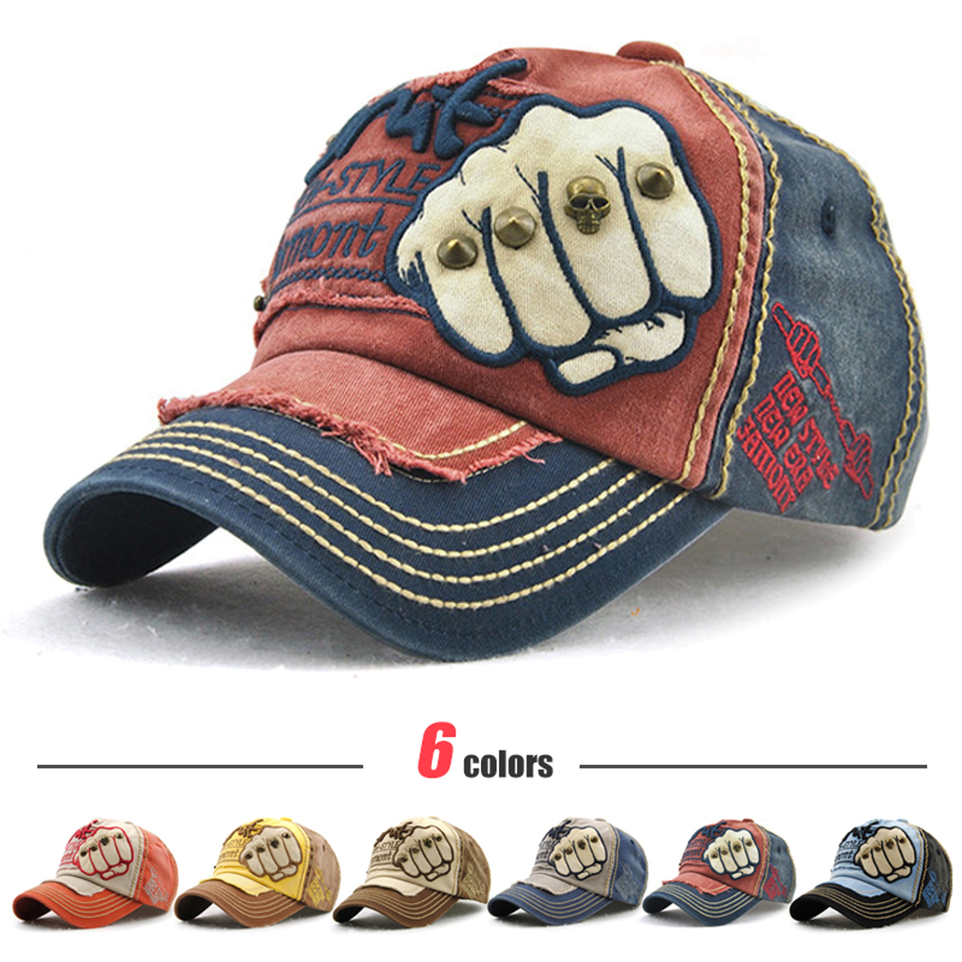 Casual Fist Baseball Hat Men Women, Letter Rivet Style Cap, Cotton Adjustable Duckbill Fashion Cap – view 1