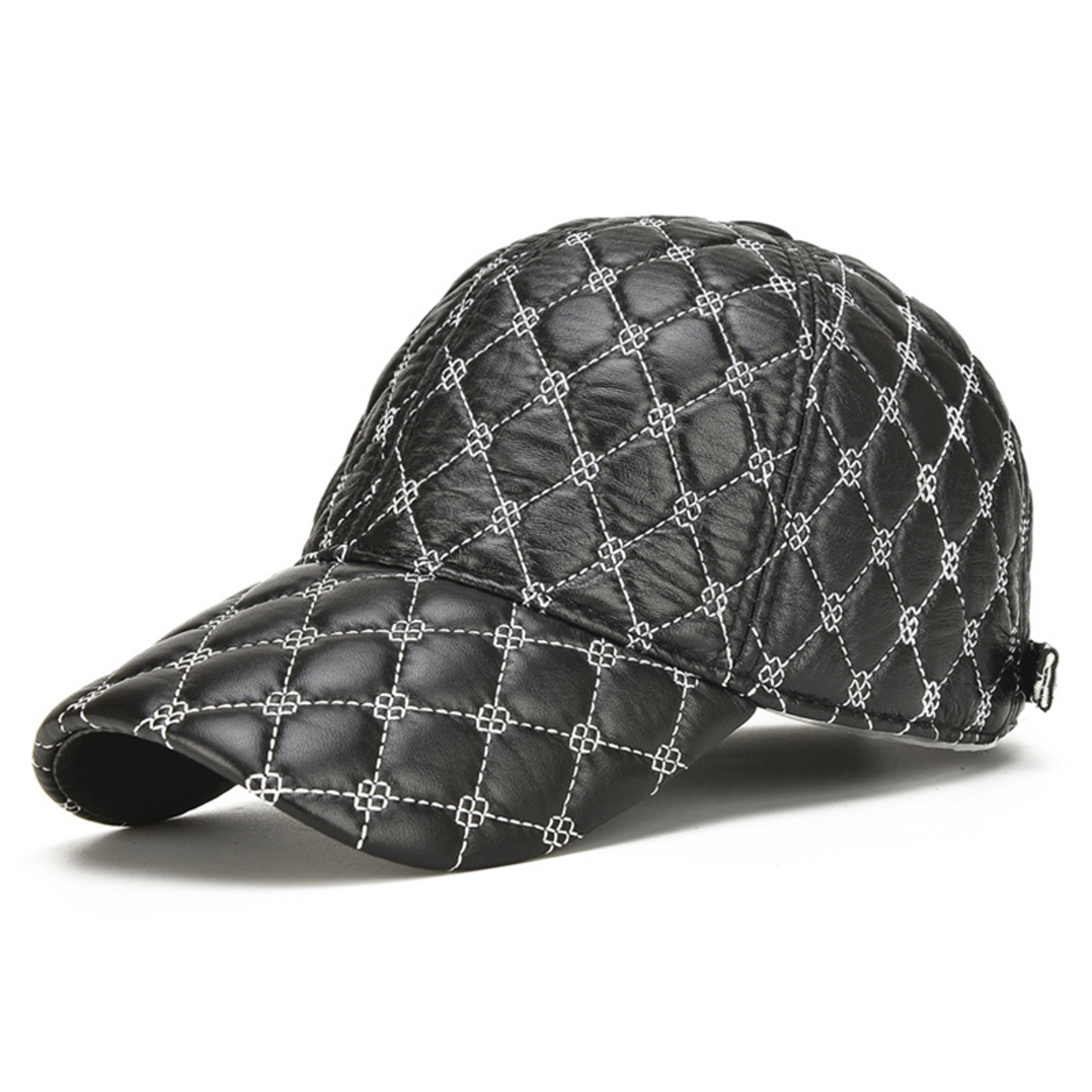 Genuine Sheepskin Leather Black Baseball Cap For Men Spring Adjustable Dad Hat Casual Street Gorras