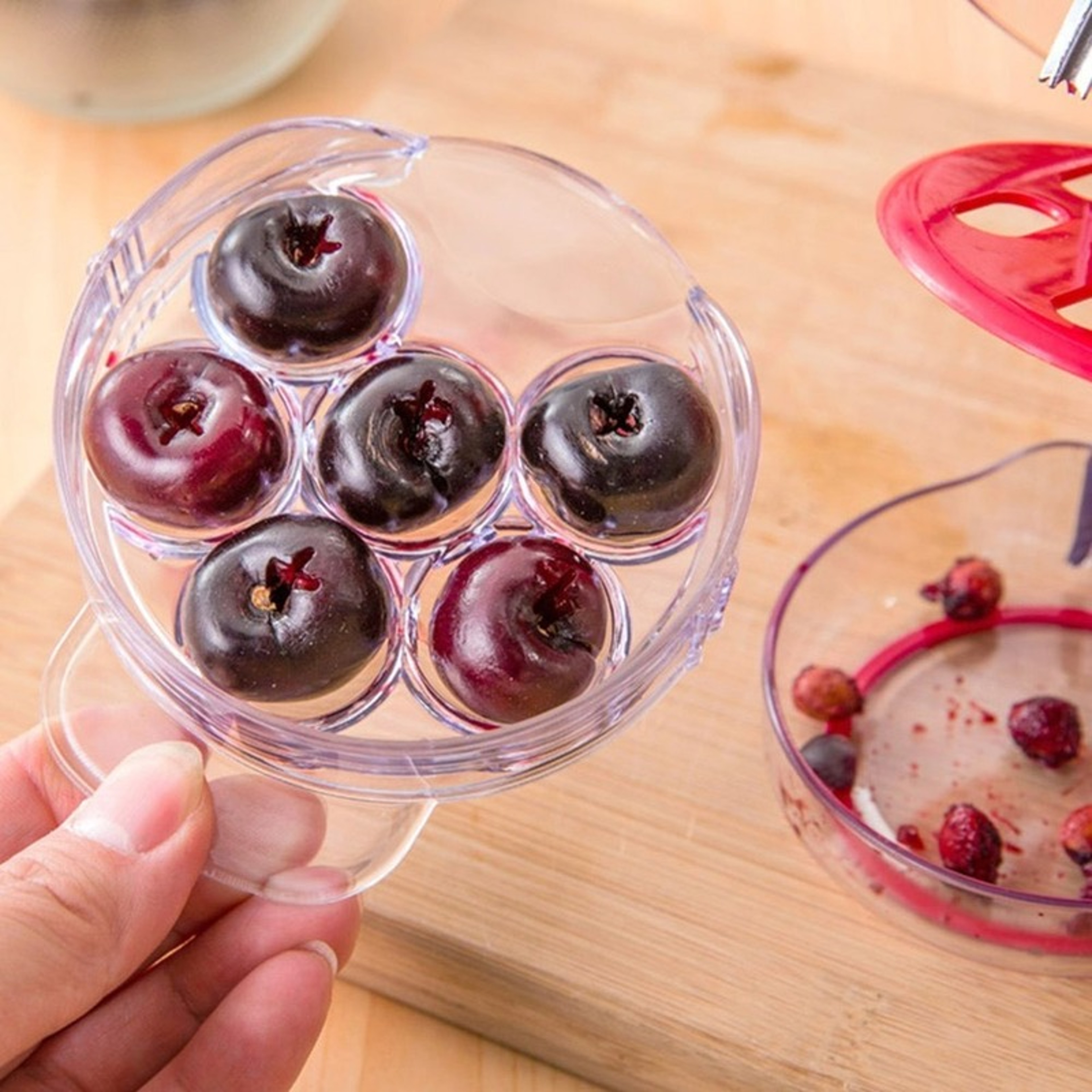 6 Hole Cherry Corer With Container Kitchen Gadgets Tools, Novelty Cherry Pitter Stone Corer Remover, Pit 6 Fruit Tool – view 4