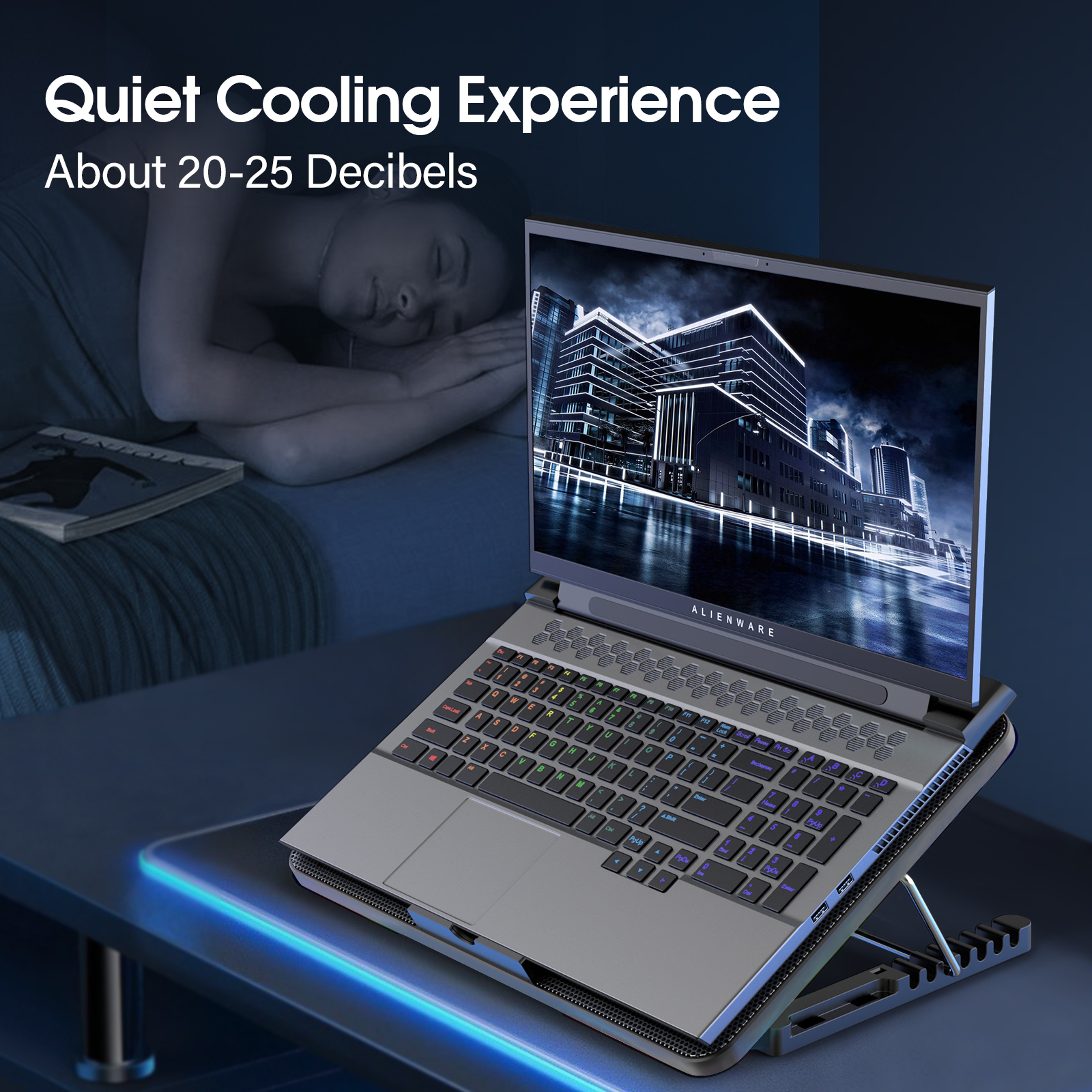Laptop Cooling Pad with 6 Quiet Fans, 7 Height Adjustable Stand, Ergonomic Laptop Cooler with Mobile Phone Holder – view 3